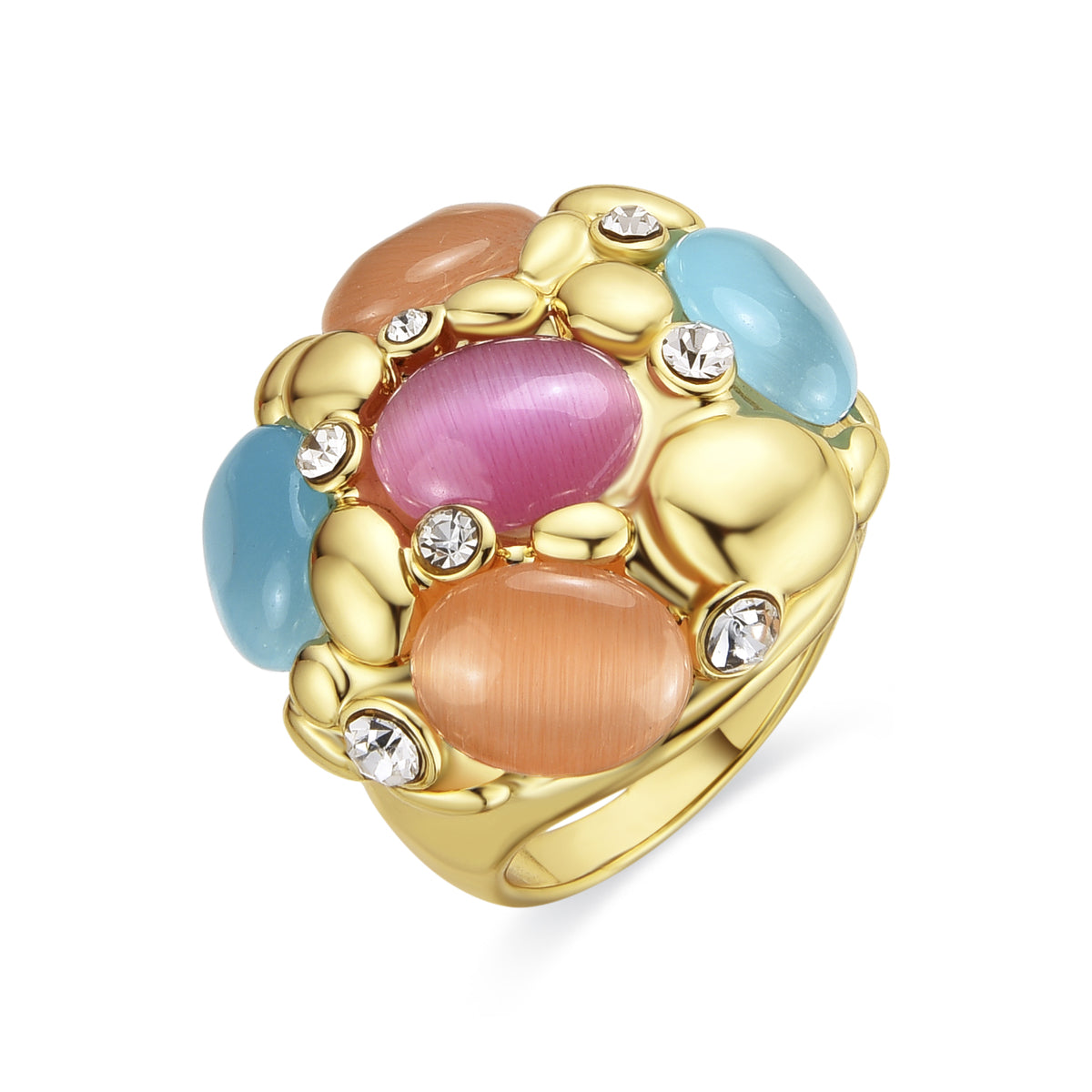 Shyal Multicolor Cat&amp;#39;s Eye Ring in 18k Yellow Gold Finish
