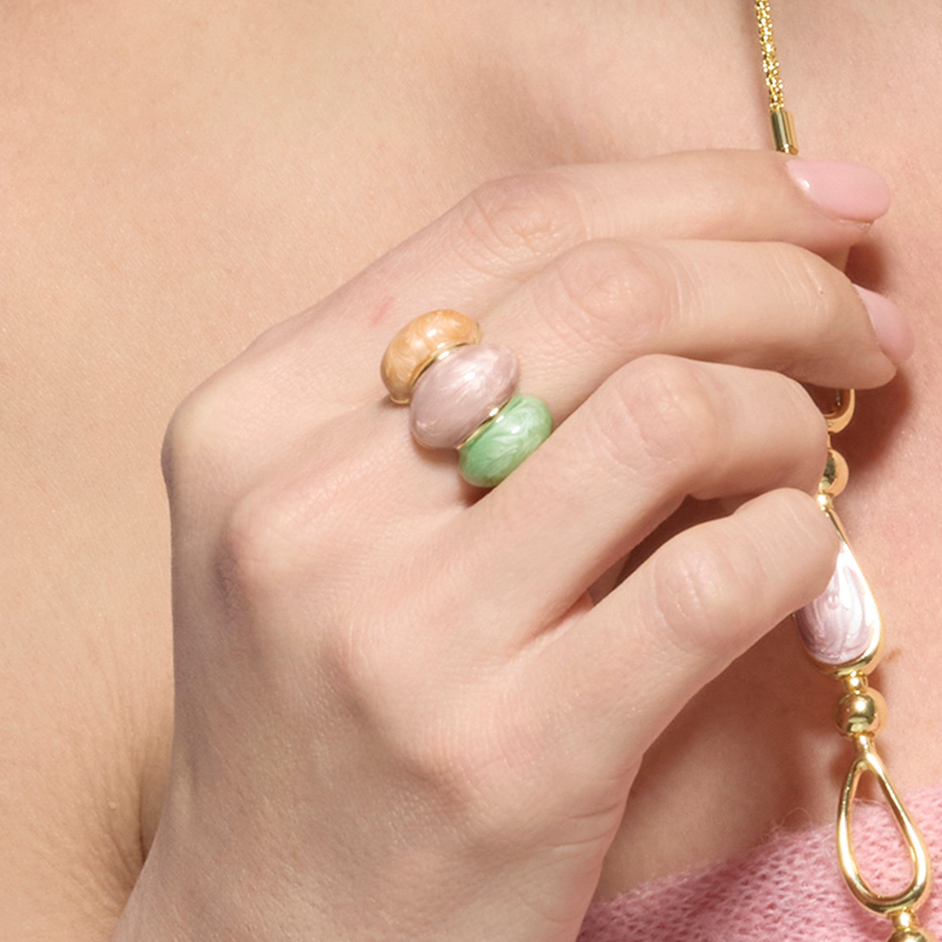 Ismaly Pink Resin Ring with 18k Yellow Gold Finish