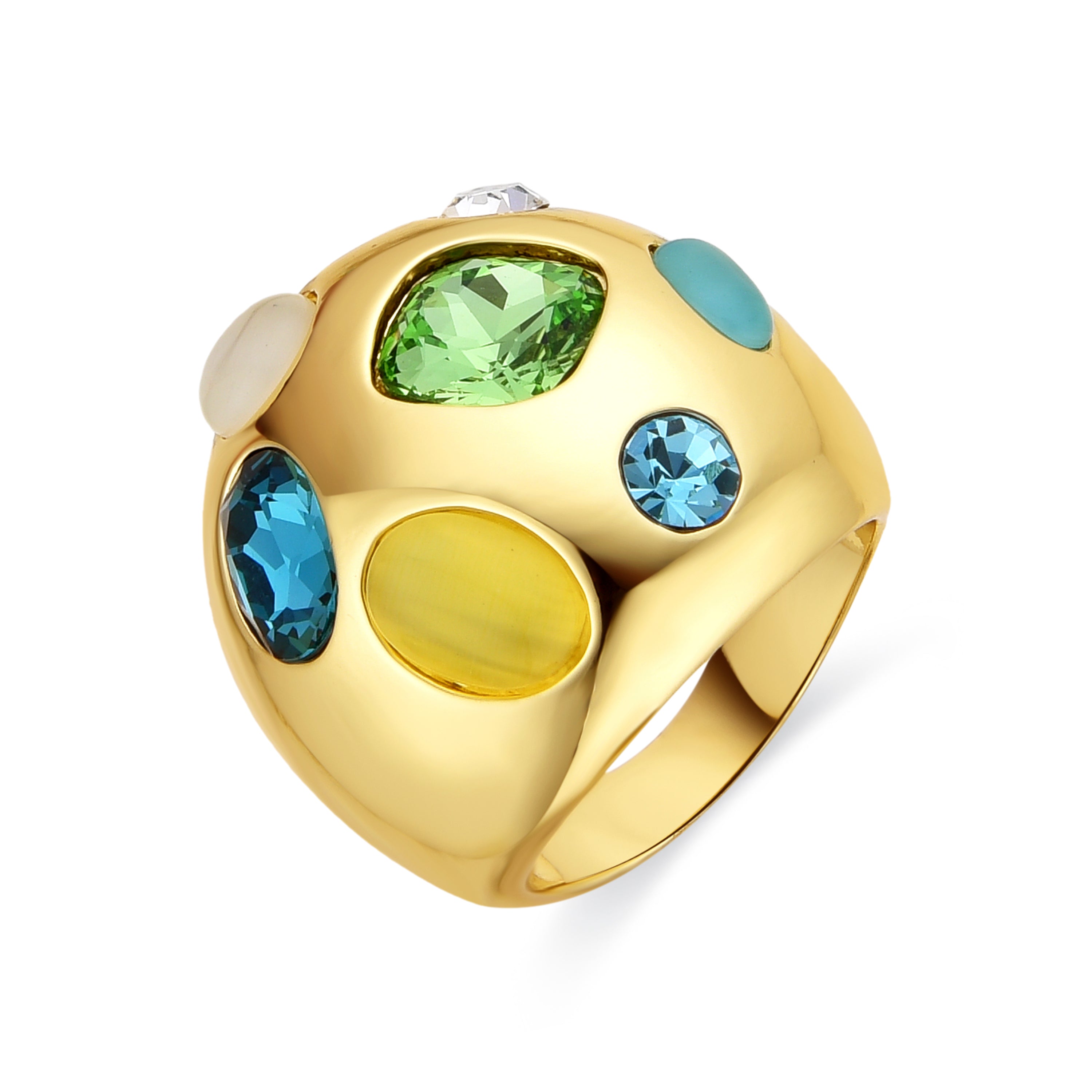18k yellow gold and multicolor crystal finish ring - Alik