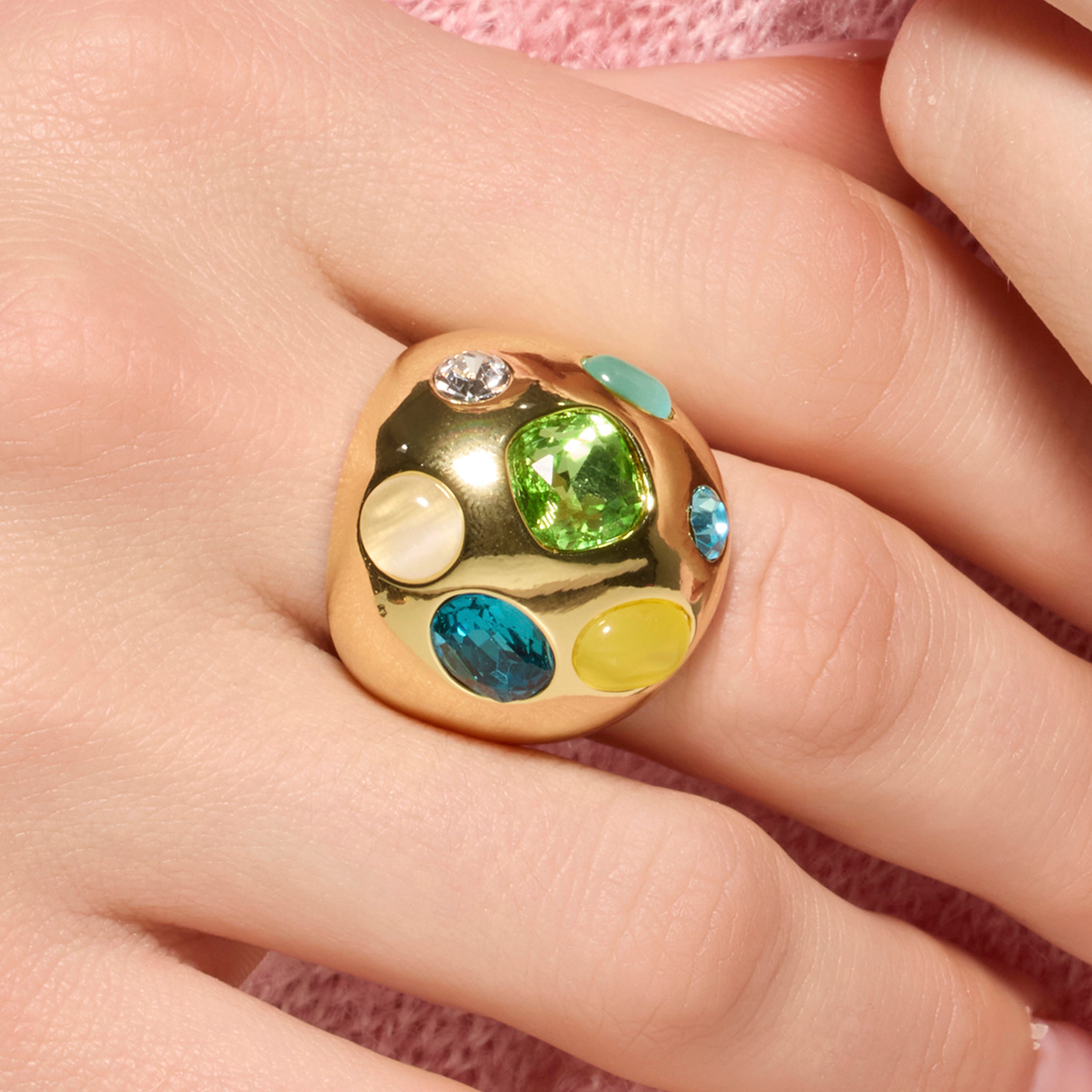 18k yellow gold and multicolor crystal finish ring - Alik