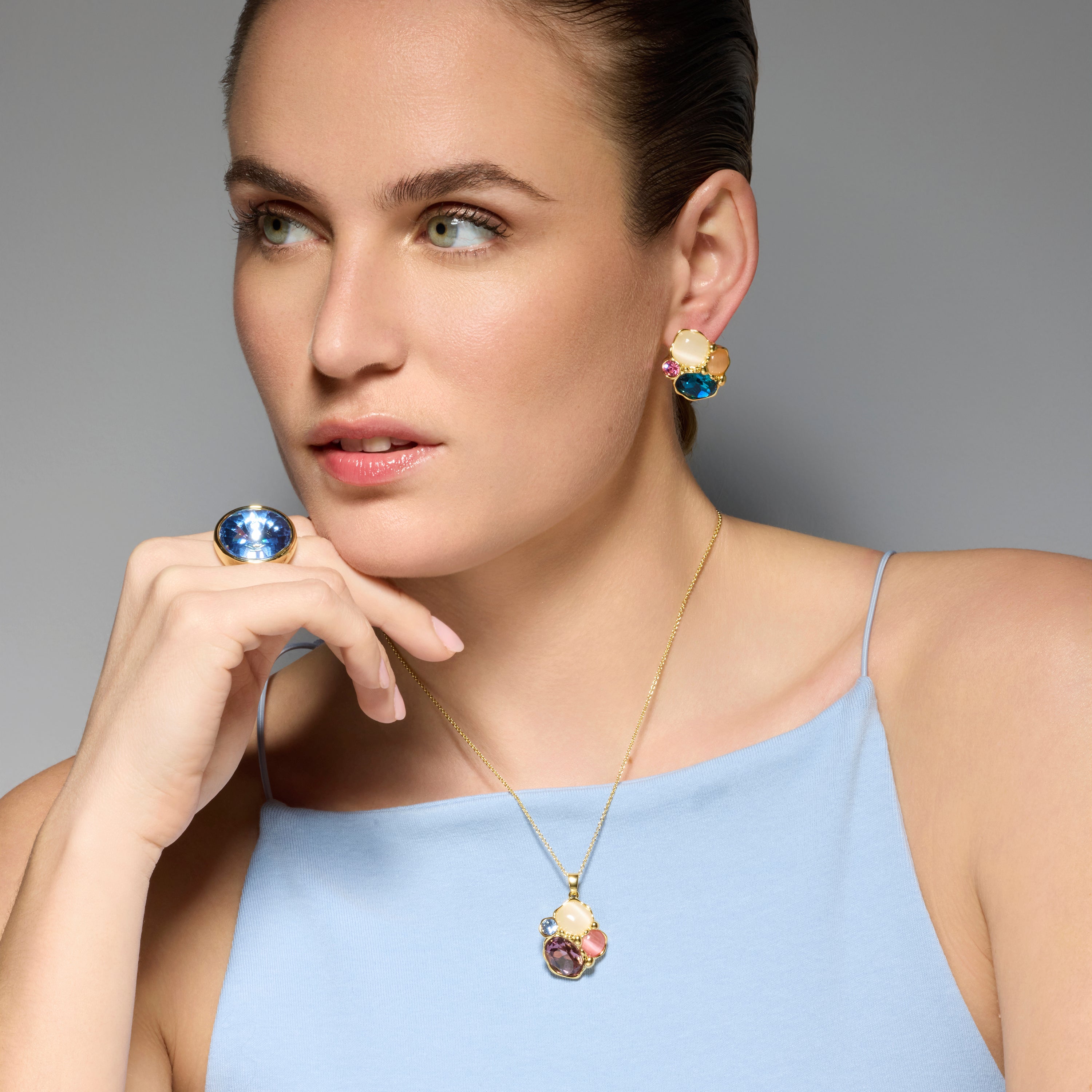 18k yellow gold and blue crystal finish ring - Cuako