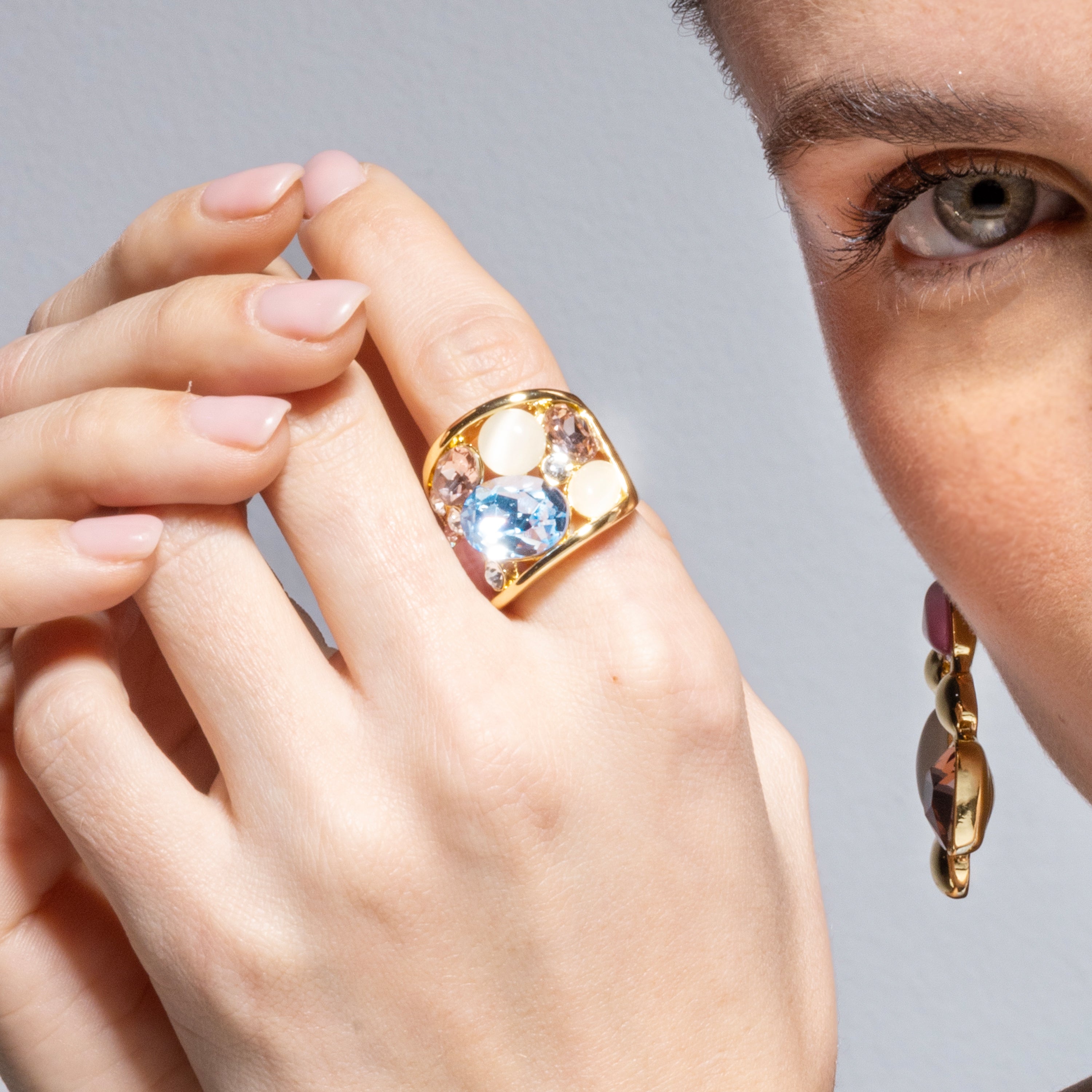 18k yellow gold and multicolor crystal ring - Sionu