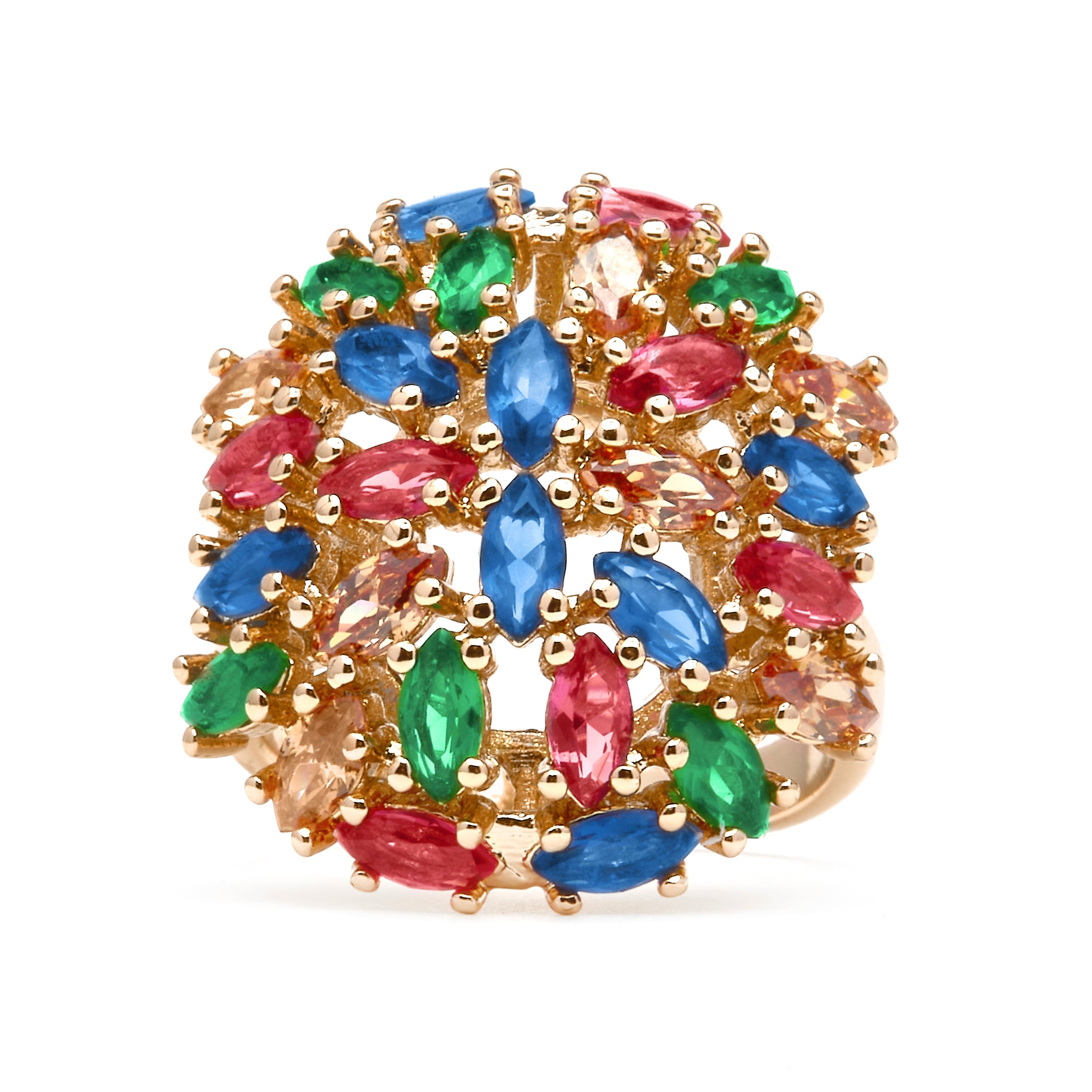 18k yellow gold finish ring with multicolored zirconia - Okrom