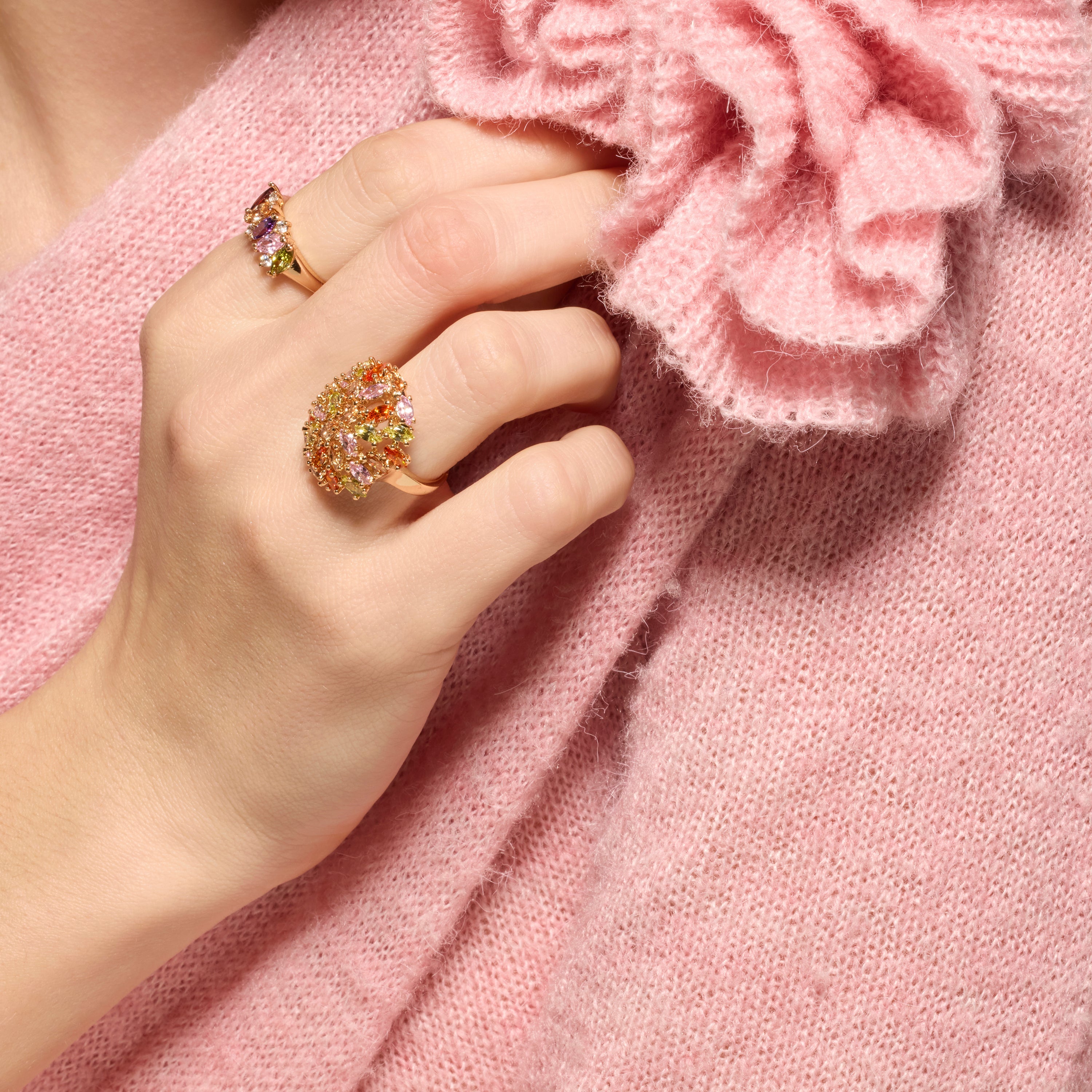 18k yellow gold finish ring with multicolored zirconia - Aimca