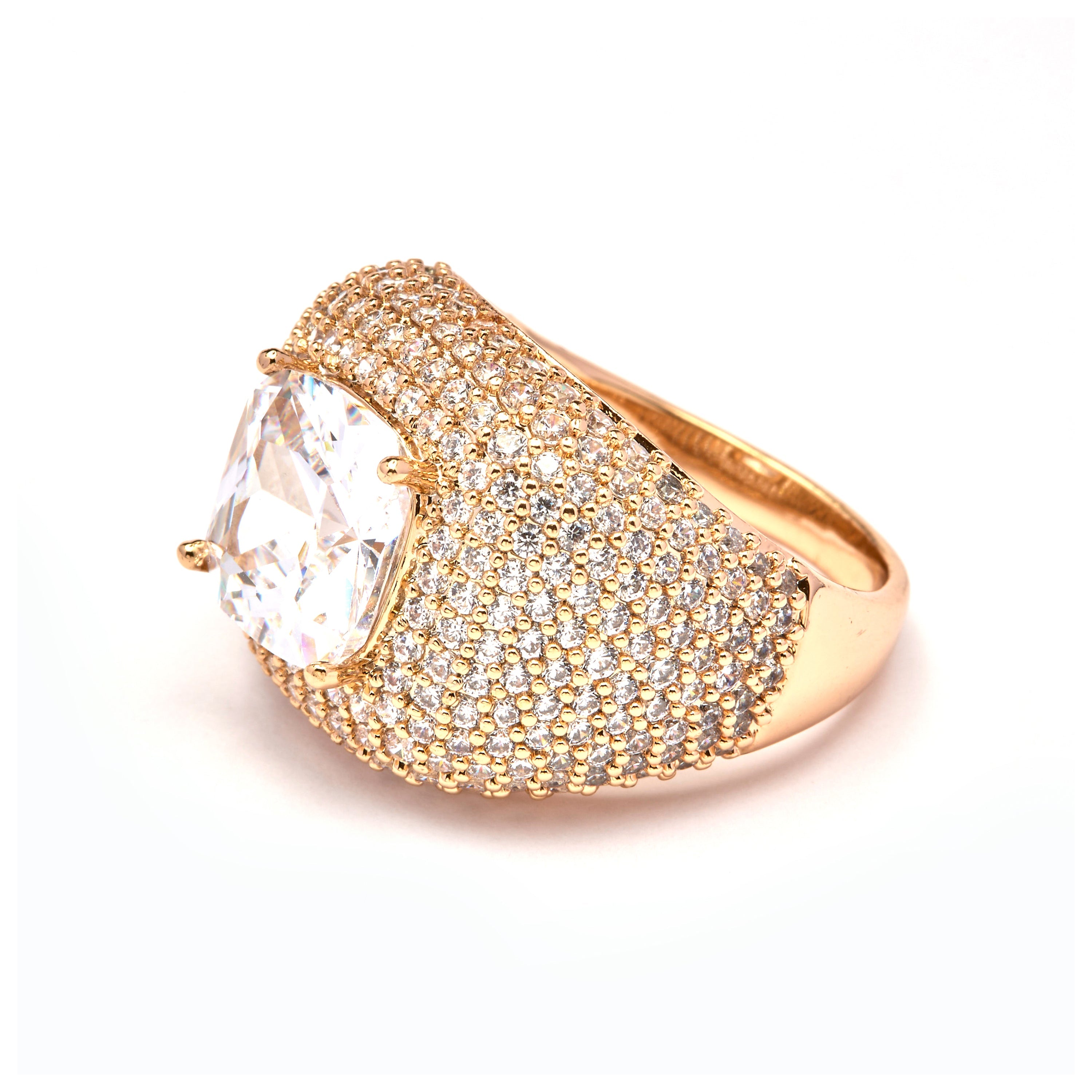 18k Yellow Gold-Plated Sparkling Zirconia Ring - Small