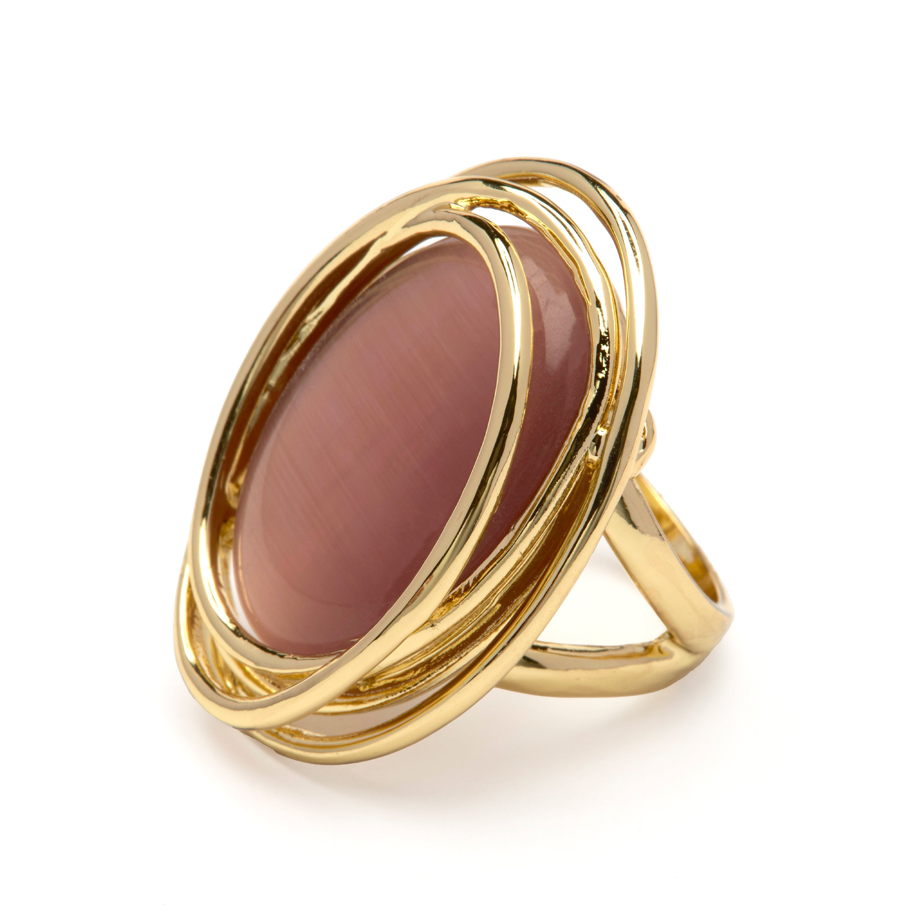 18k Yellow Gold Finish Brown Cat's Eye Ring - Tijahu
