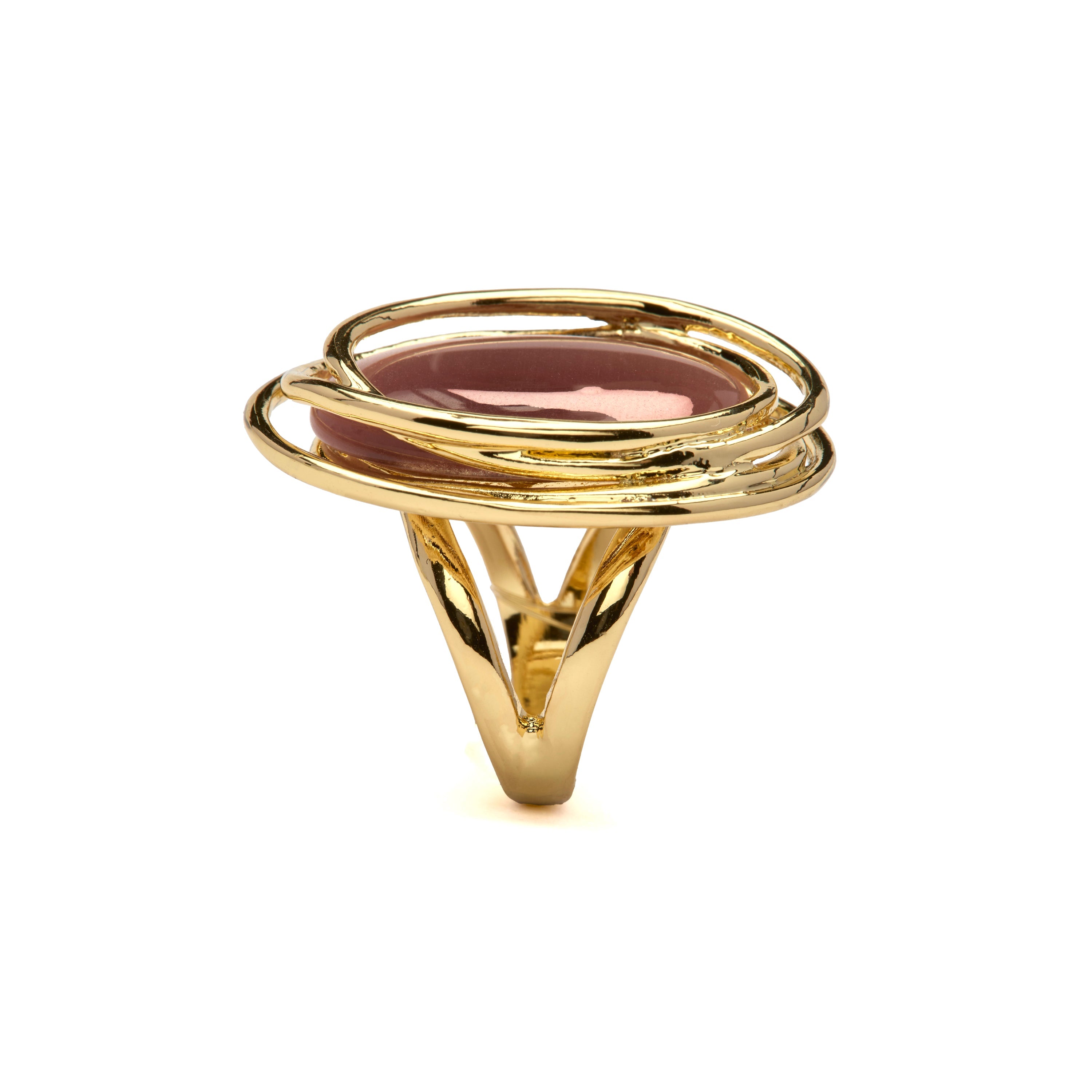 18k Yellow Gold Finish Brown Cat's Eye Ring - Tijahu