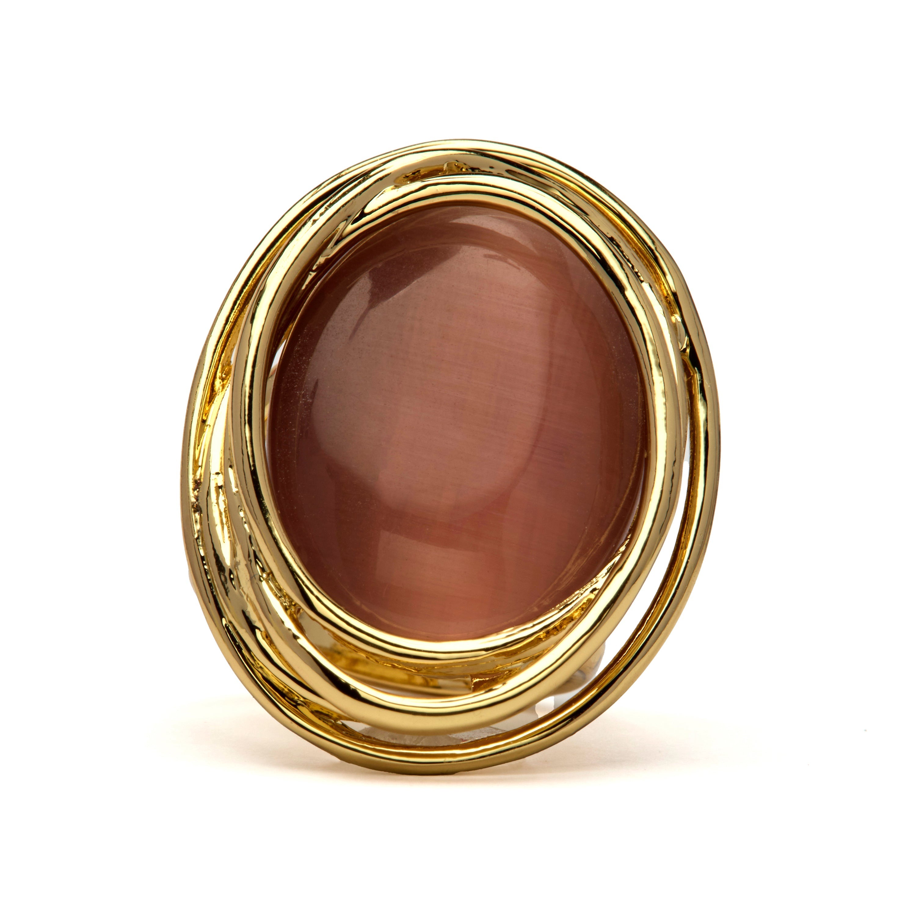 18k Yellow Gold Finish Brown Cat's Eye Ring - Tijahu