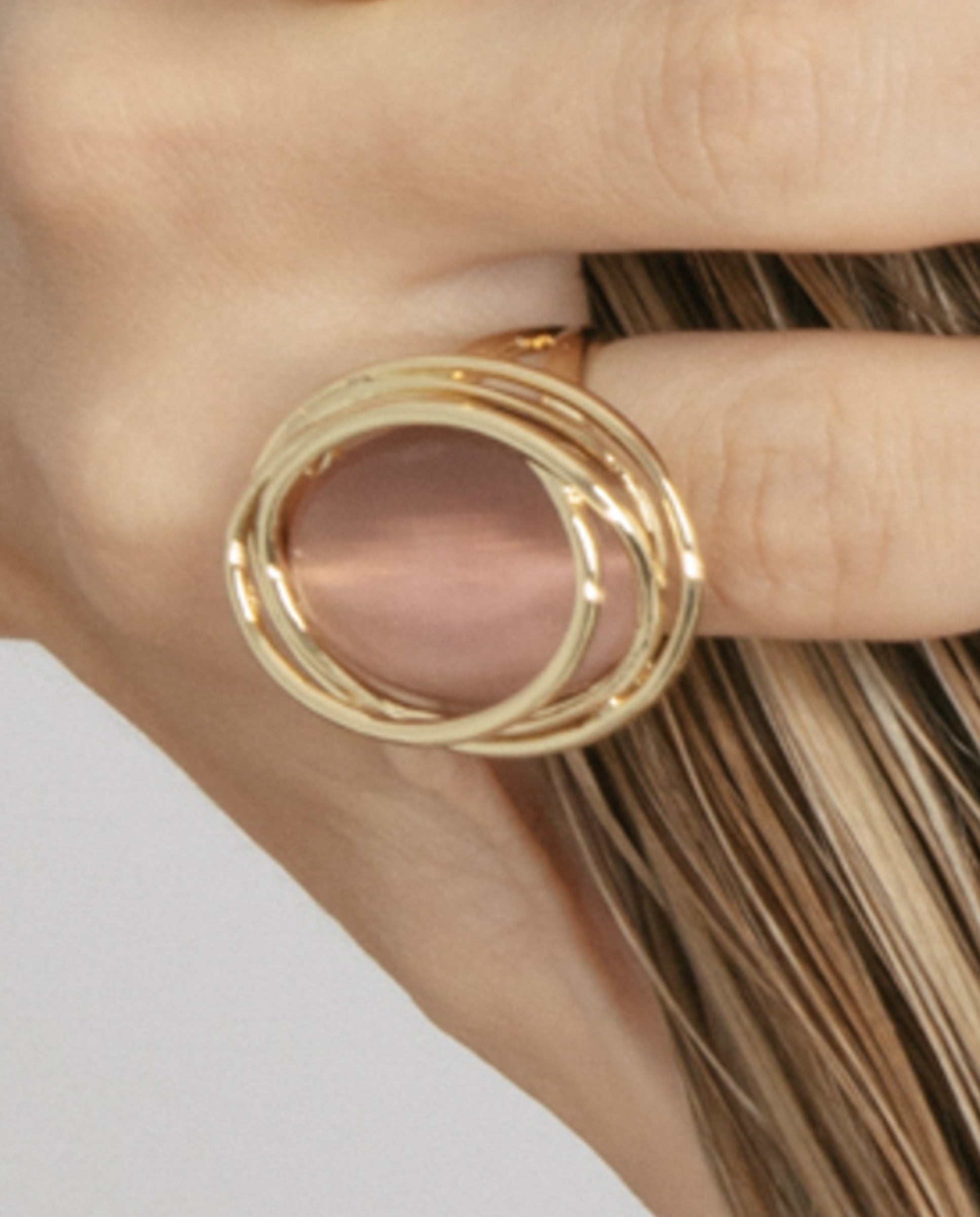 18k Yellow Gold Finish Brown Cat's Eye Ring - Tijahu