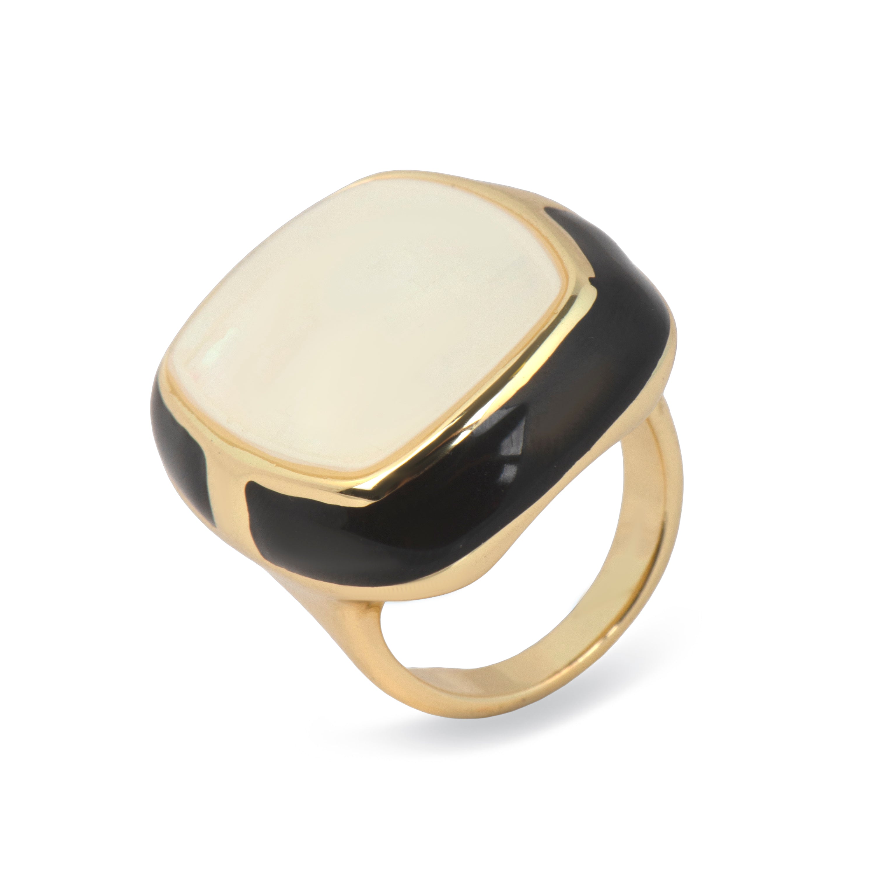 18k Yellow Gold Finish White Mother of Pearl Ring - Rounki
