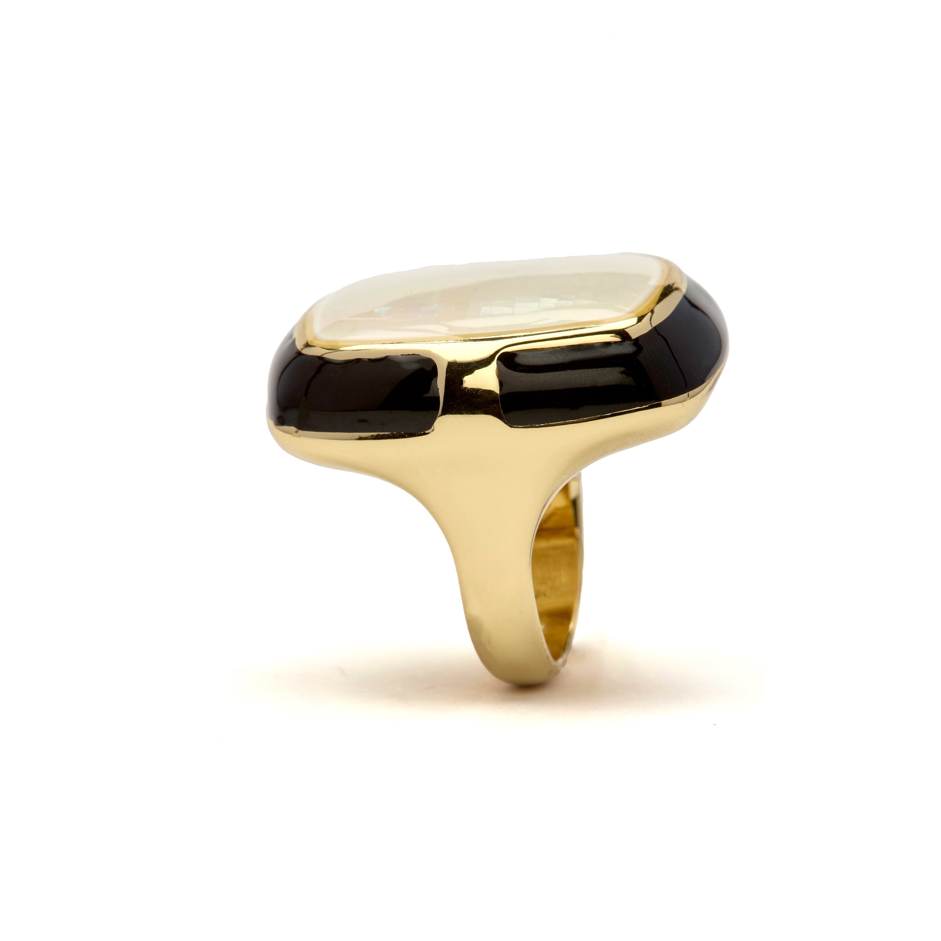 18k Yellow Gold Finish White Mother of Pearl Ring - Rounki