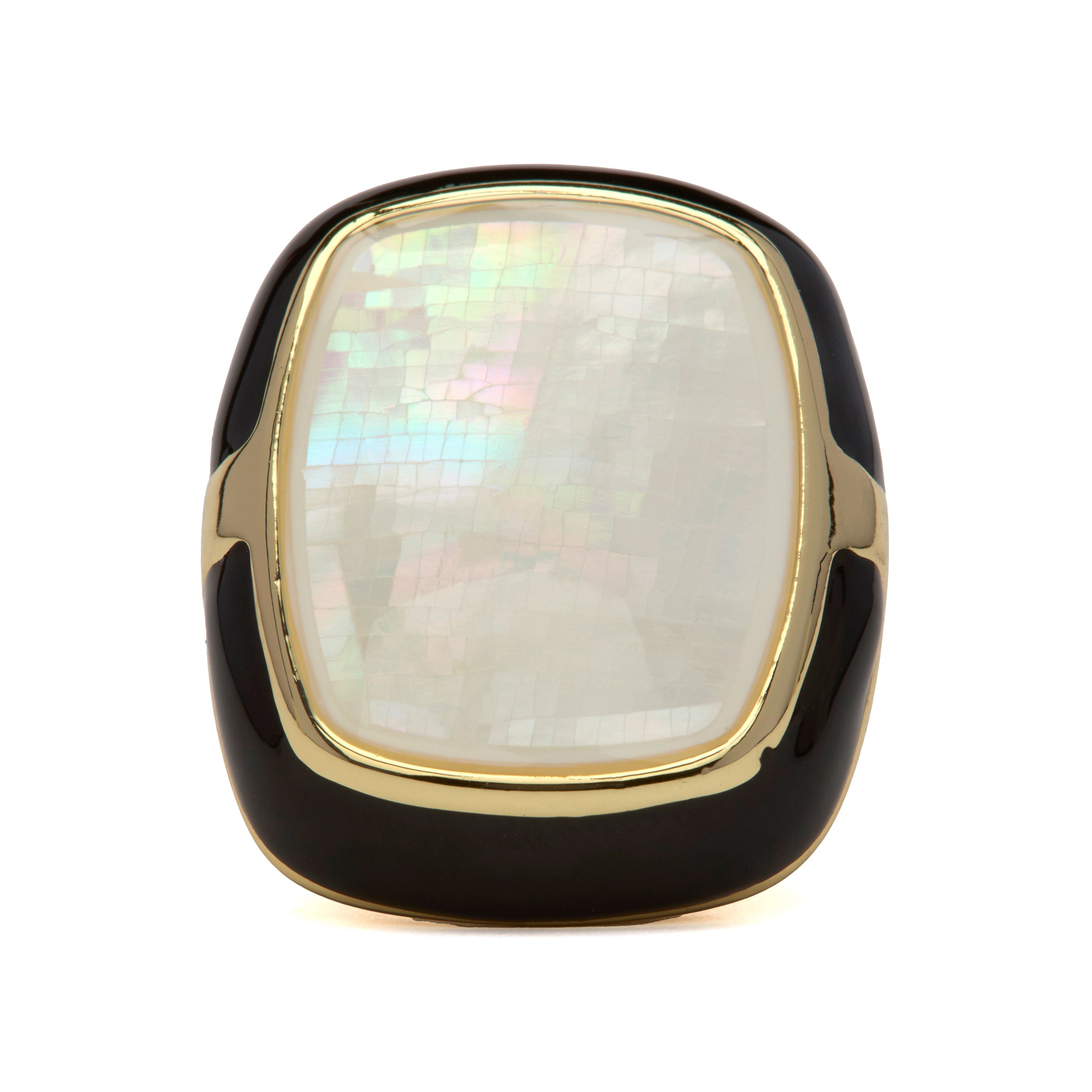 18k Yellow Gold Finish White Mother of Pearl Ring - Rounki