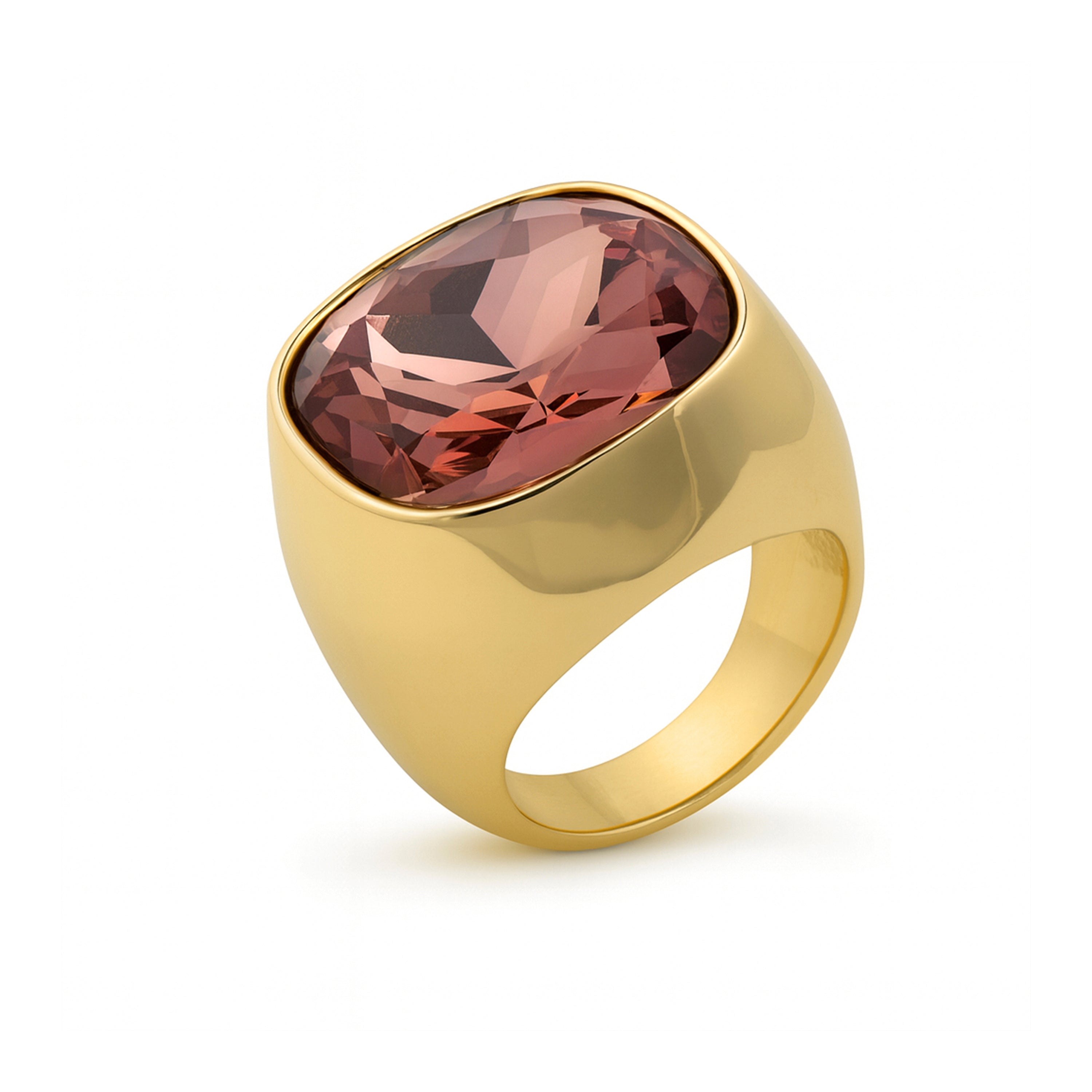 Brown Zirconia Ring in 18k Yellow Gold Finish - Ashan