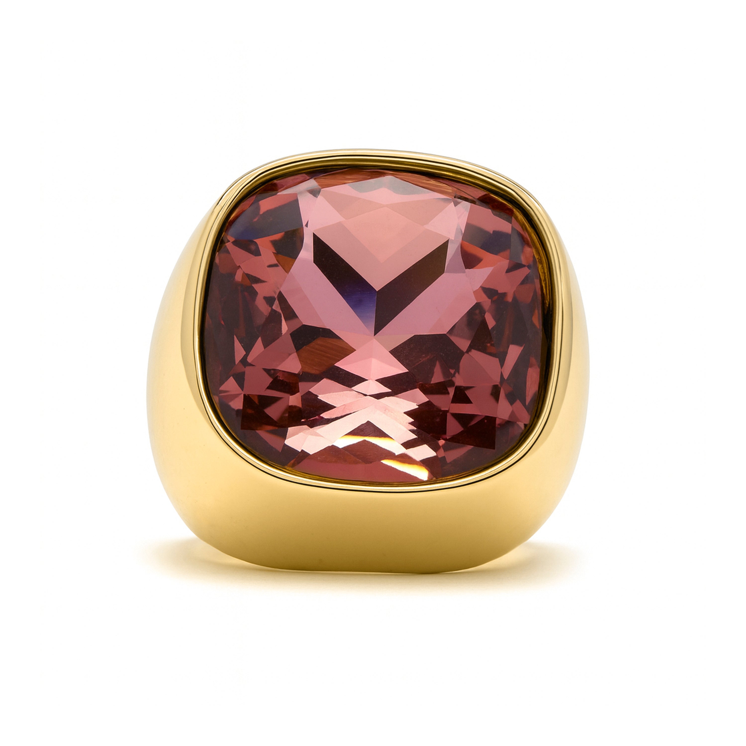 Brown Zirconia Ring in 18k Yellow Gold Finish - Ashan
