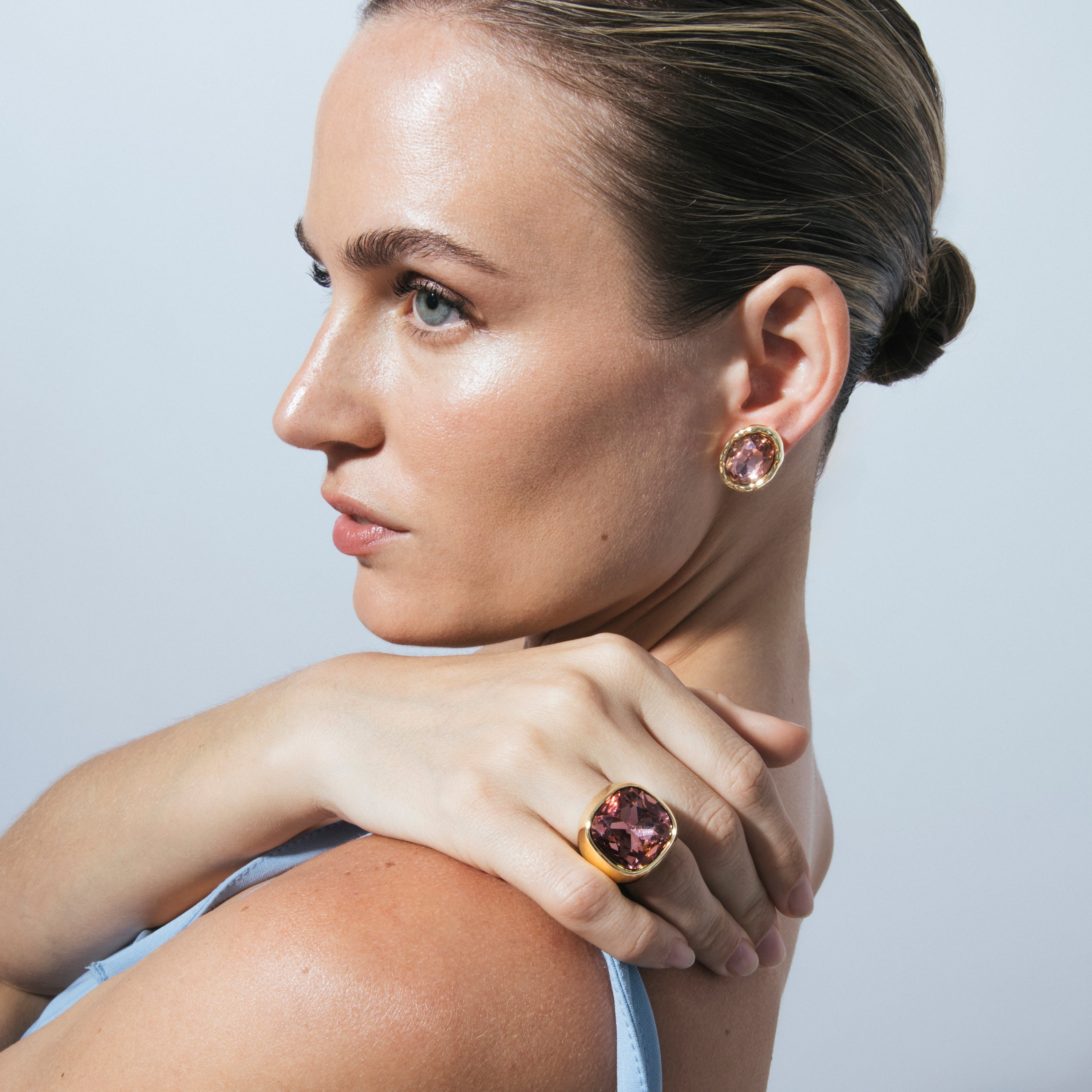 Brown Zirconia Ring in 18k Yellow Gold Finish - Ashan