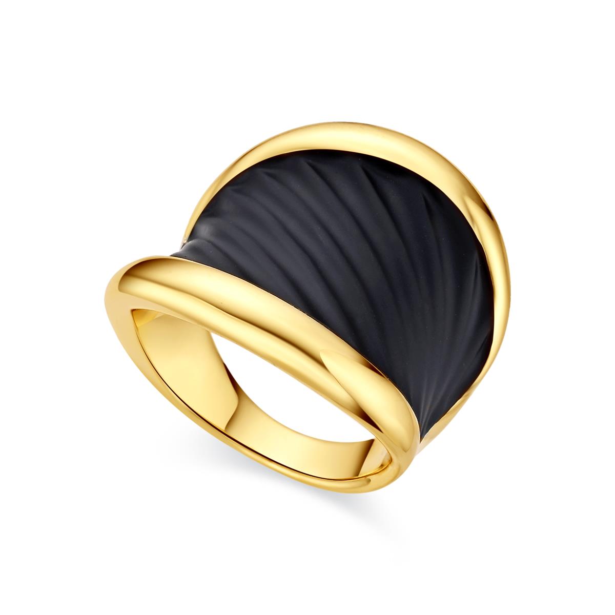 Black Lacquer Ring with 18k Yellow Gold Finish - Overci