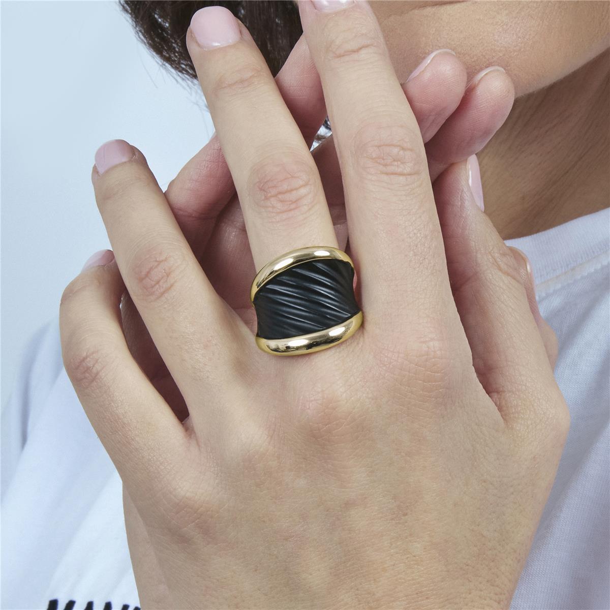 Black Lacquer Ring with 18k Yellow Gold Finish - Overci