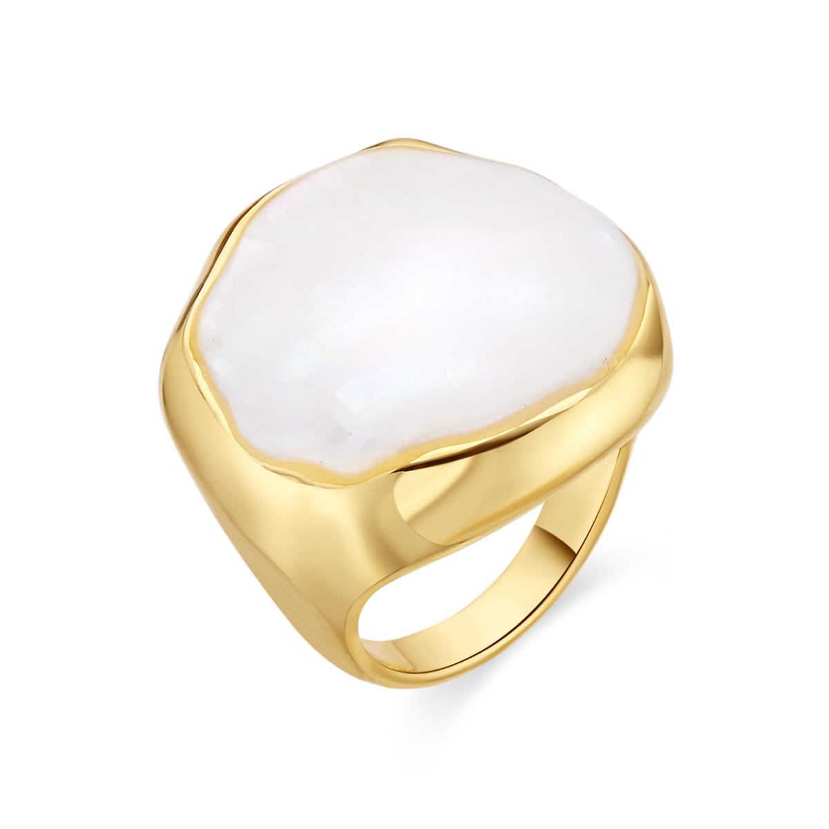 Anillo de Madreperla Blanca acabado en oro amarillo de 18k - Riub