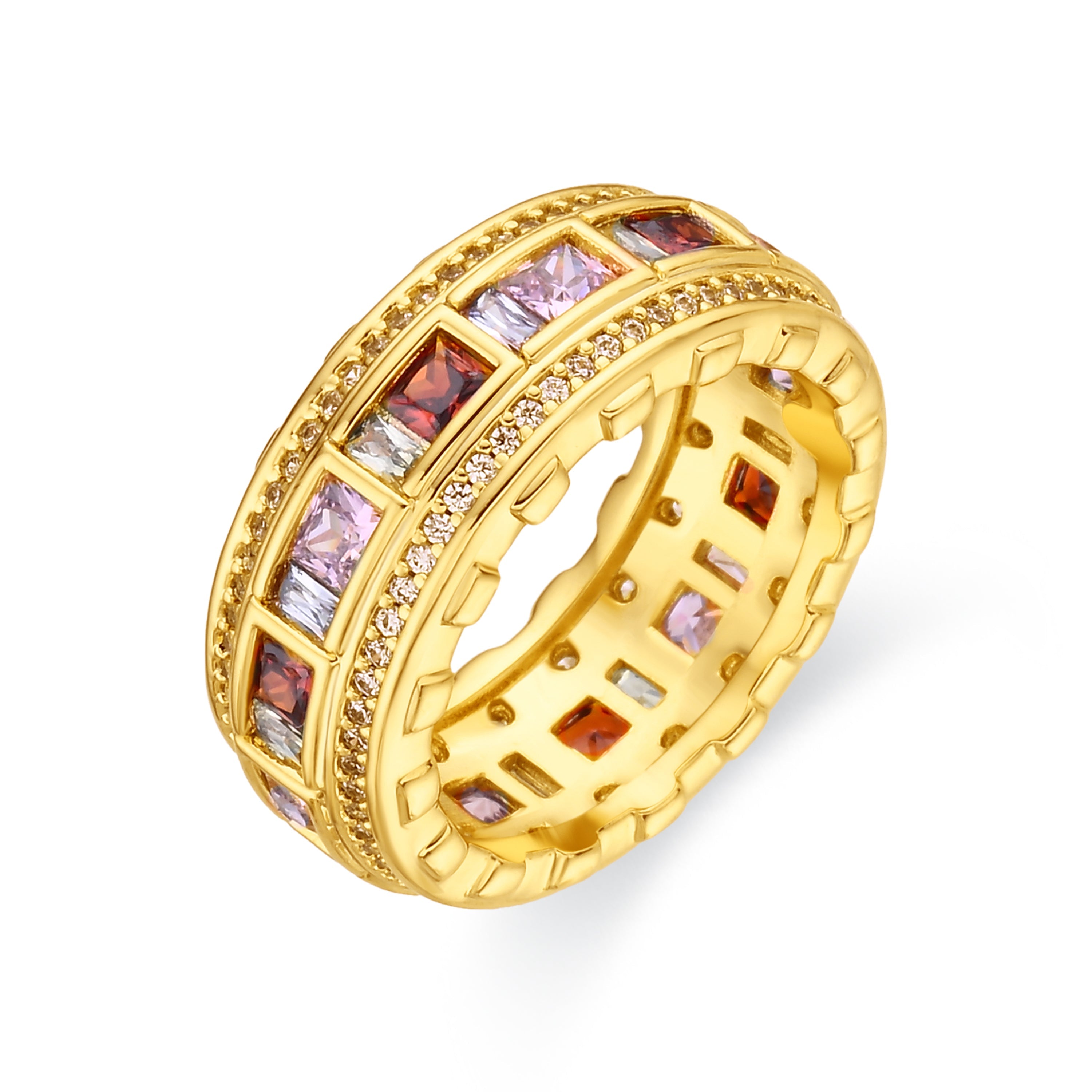 Multicolor Zircon Ring with 18k Yellow Gold Finish - Niodoc
