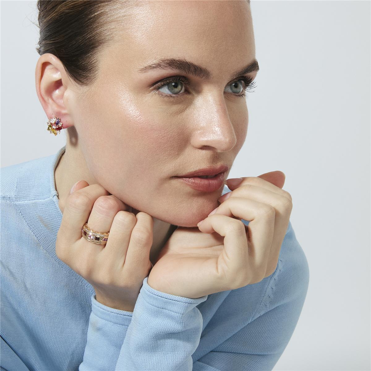 Multicolor Zircon Ring with 18k Yellow Gold Finish - Niodoc