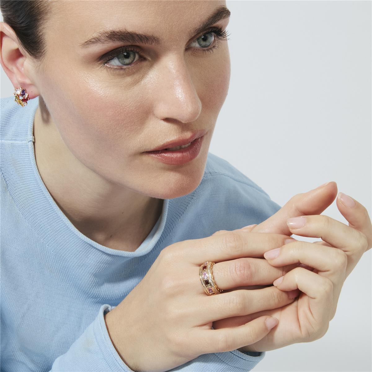Multicolor Zircon Ring with 18k Yellow Gold Finish - Niodoc