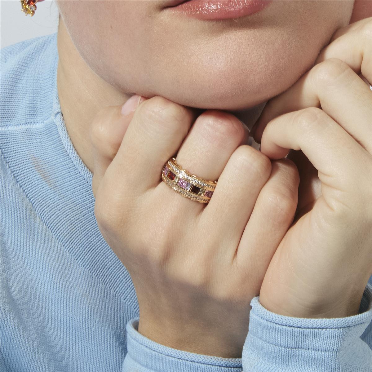 Multicolor Zircon Ring with 18k Yellow Gold Finish - Niodoc