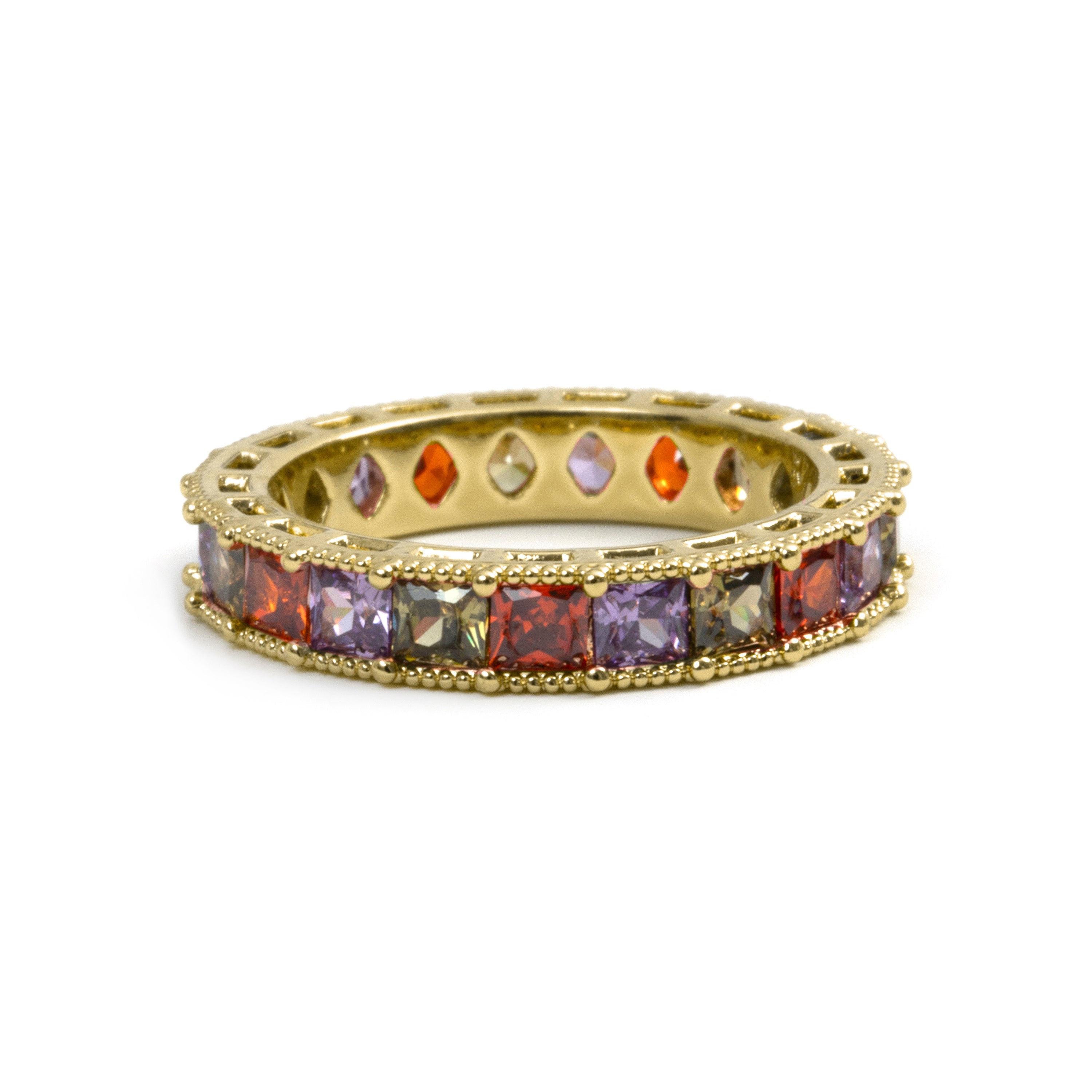 18k Yellow Gold Finish Multicolor Zircon Ring - Camilko