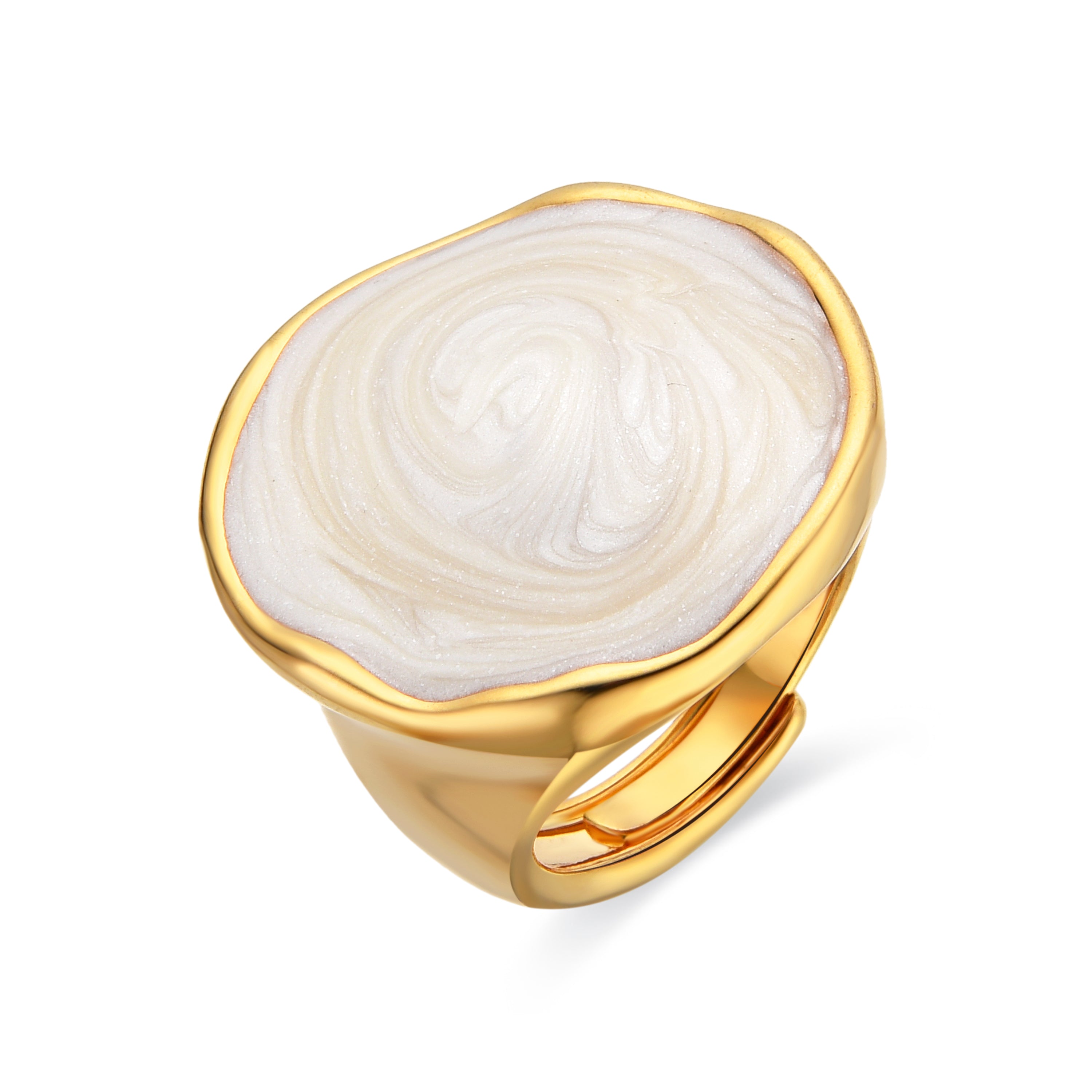 18k yellow gold and white lacquer finish ring - Huldio
