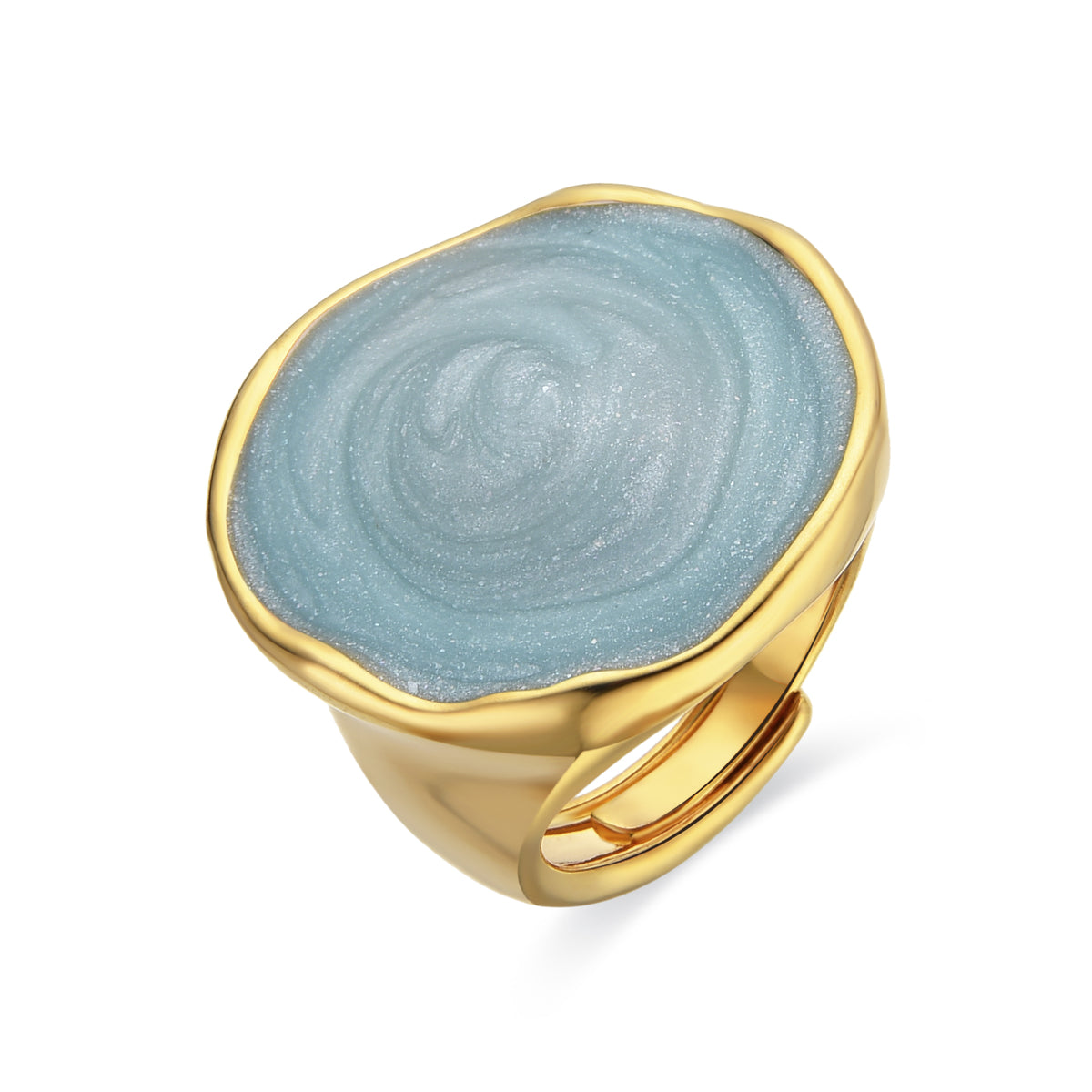 Huldio Blue Lacquer Ring with 18k yellow gold finish