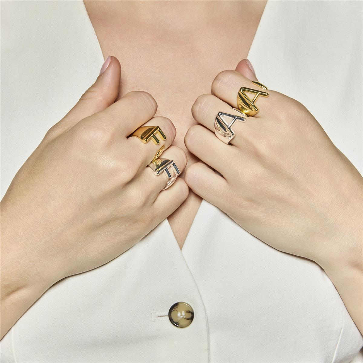 18k yellow gold finish ring - Alphabet