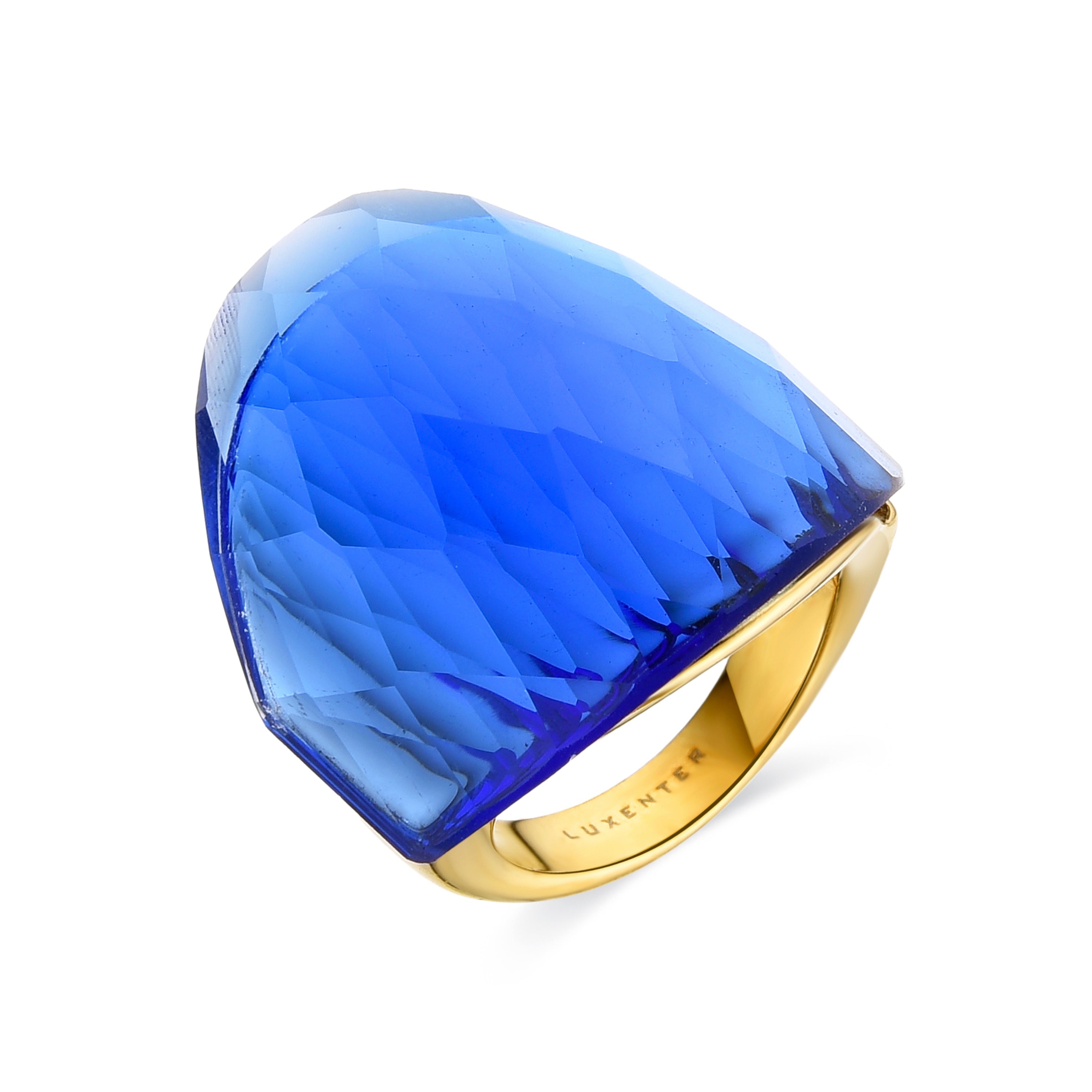 Lapis Lazuli Hydrothermal Quartz Ring in 18K Yellow Gold Finish - Konsil