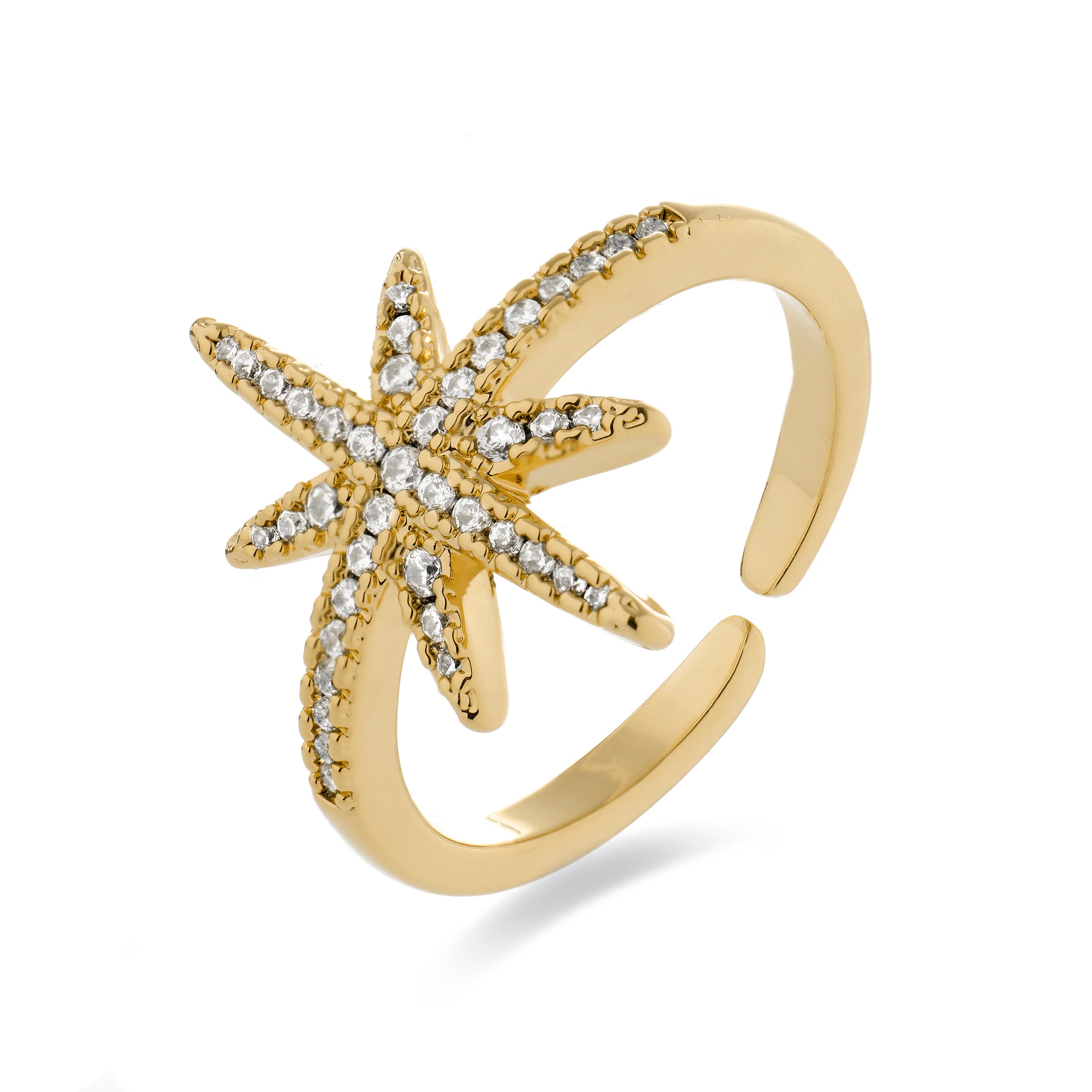 Ring with brilliant zirconia finished in 18K yellow gold - Oriok