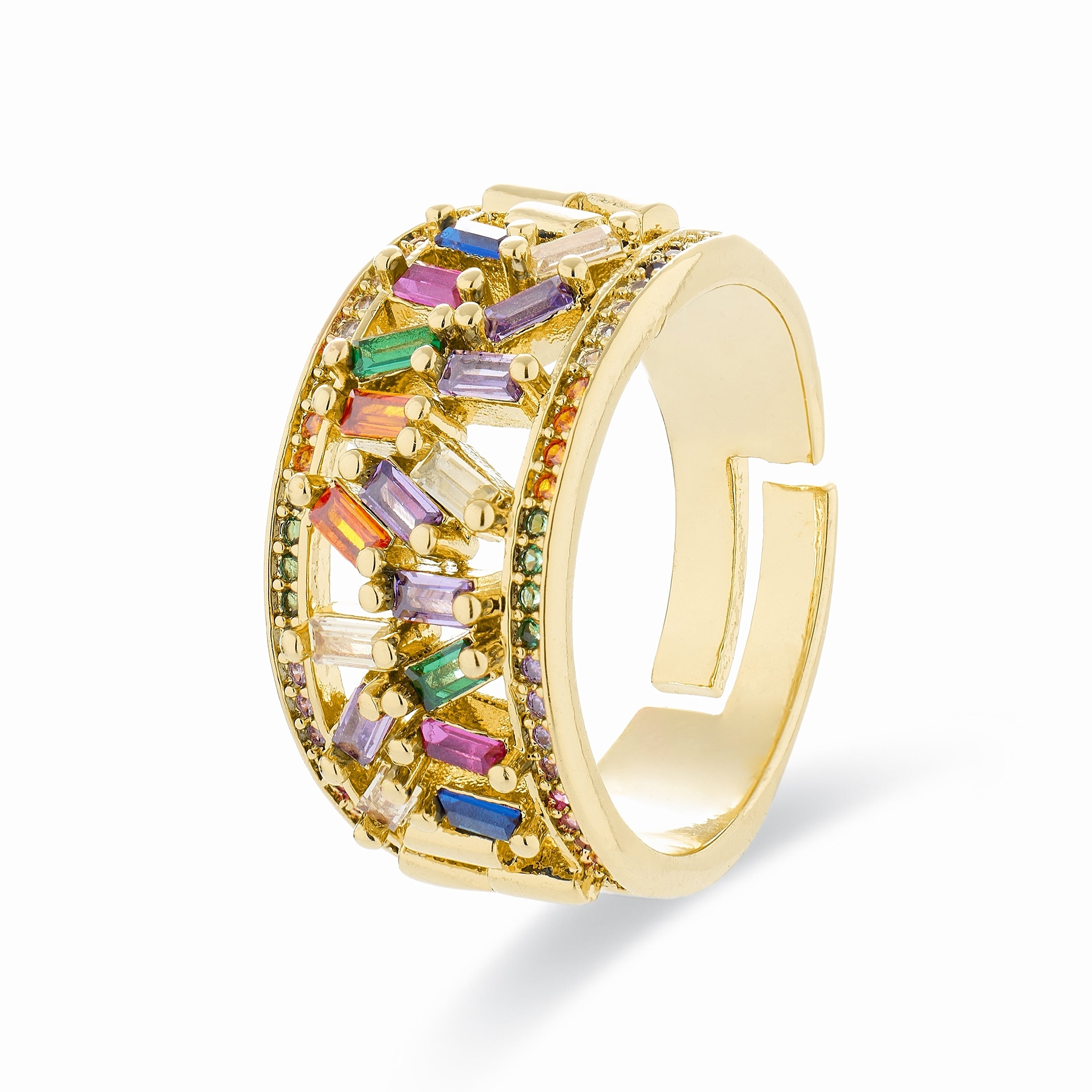Ring with Multicolor Zirconia finished in 18K yellow gold - Fabeu
