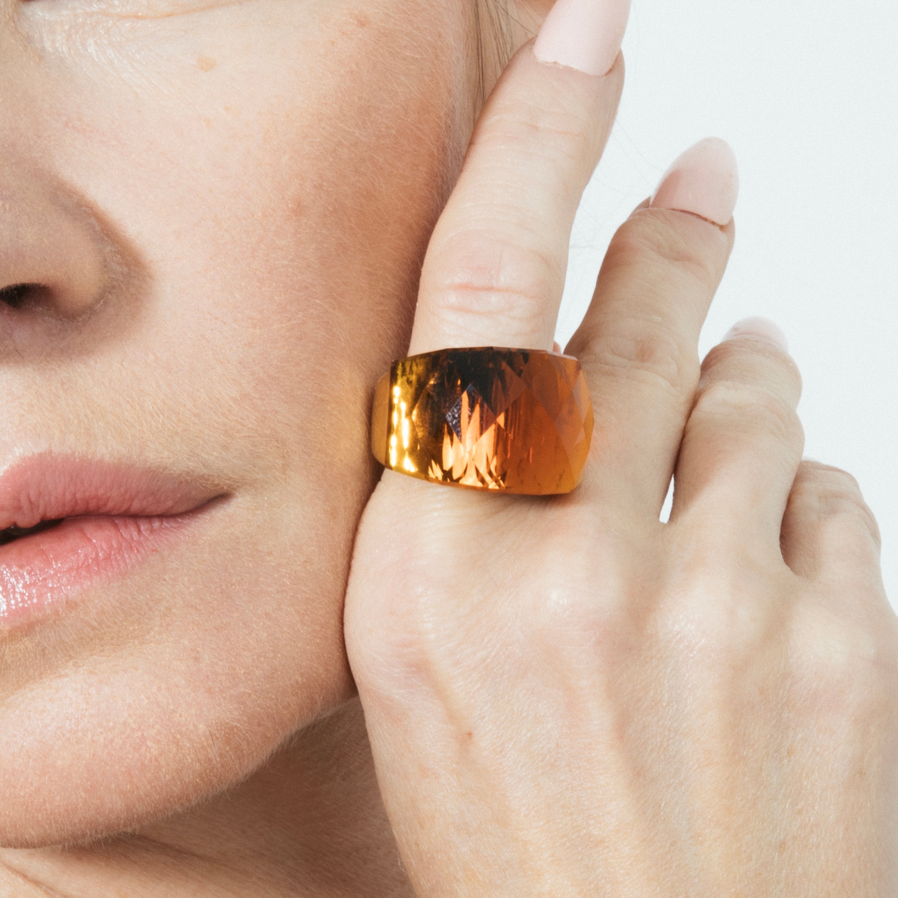 18k Yellow Gold-Plated Orange Hydrothermal Quartz Ring - Fadino