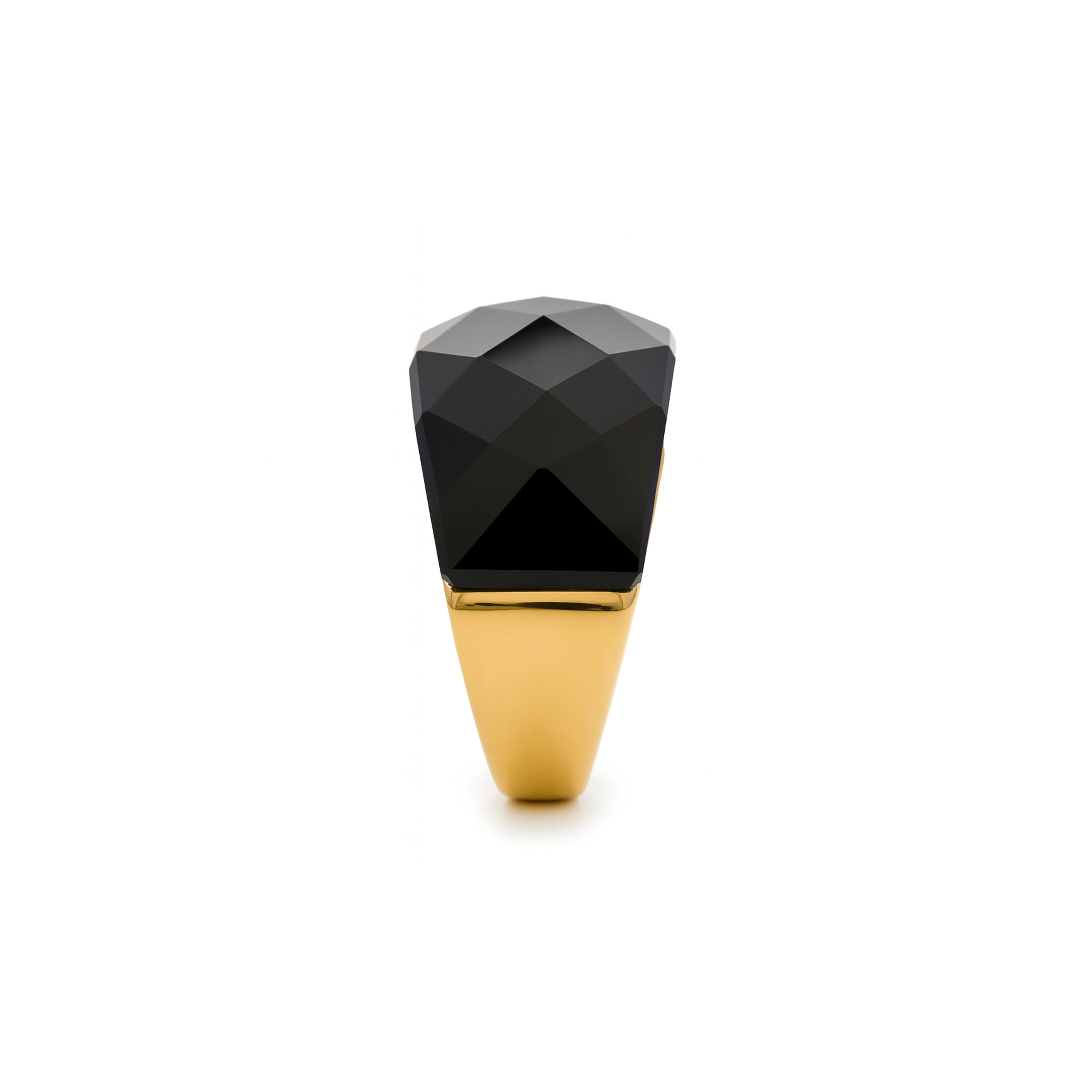 Anillo con Cuarzo Hidrotermal Onix acabado en oro amarillo 18K - Hianvi