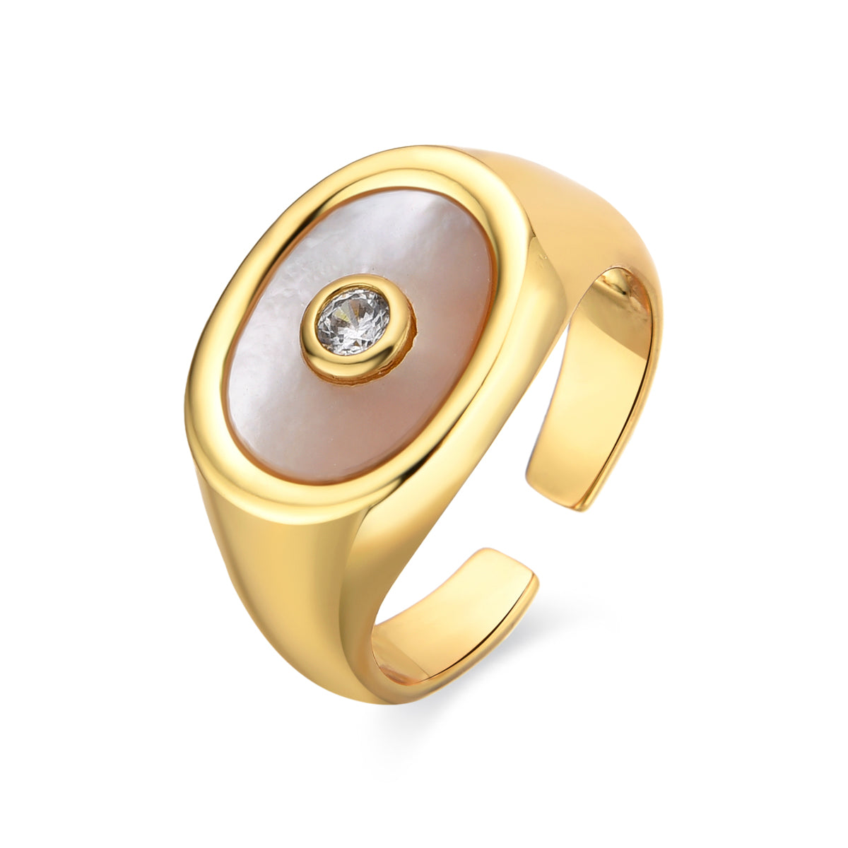 Ring with white mother-of-pearl, 18k gold finish - Staxo