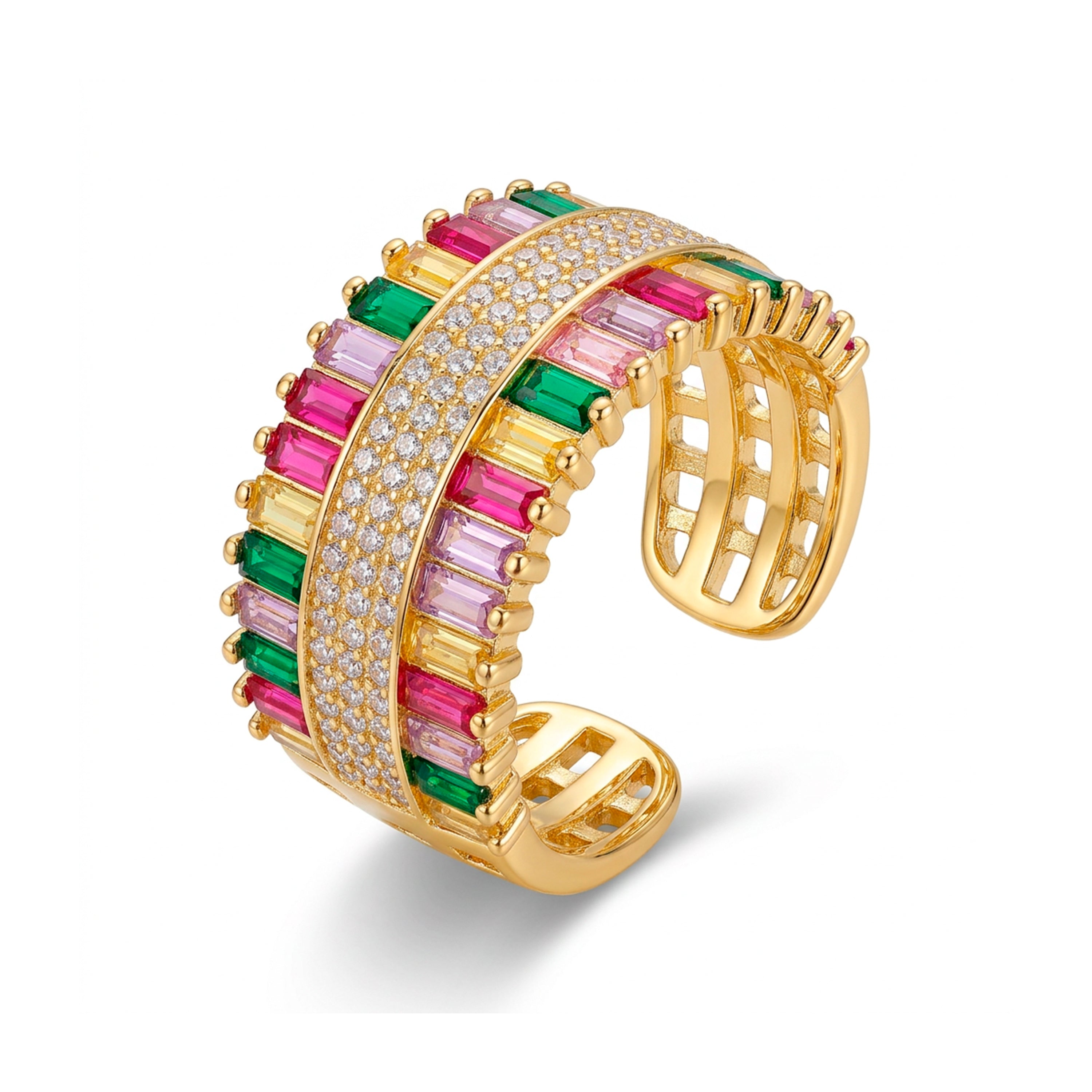 18k Yellow Gold Finish Multicolor Zircon Ring - Maku