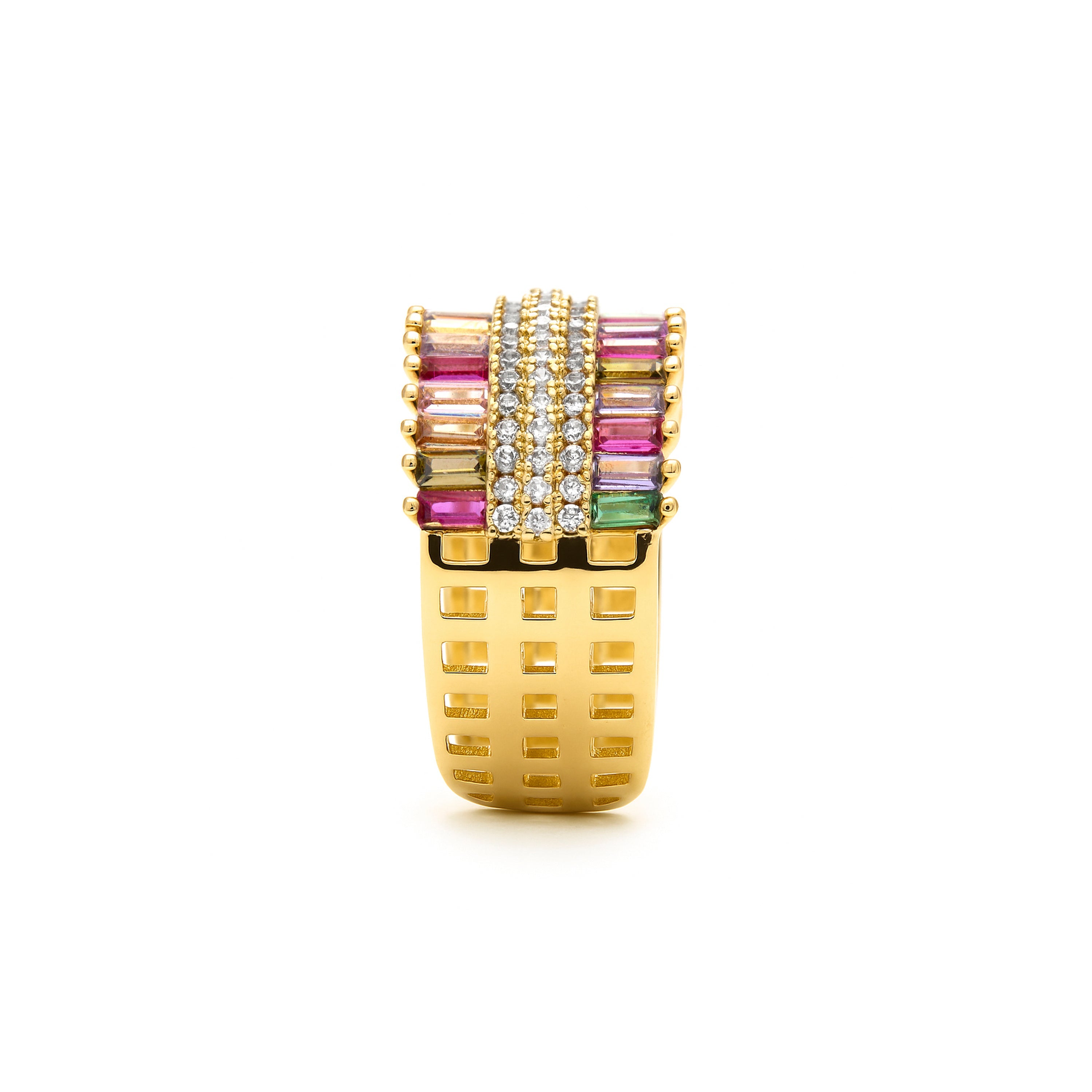 18k Yellow Gold Finish Multicolor Zircon Ring - Maku