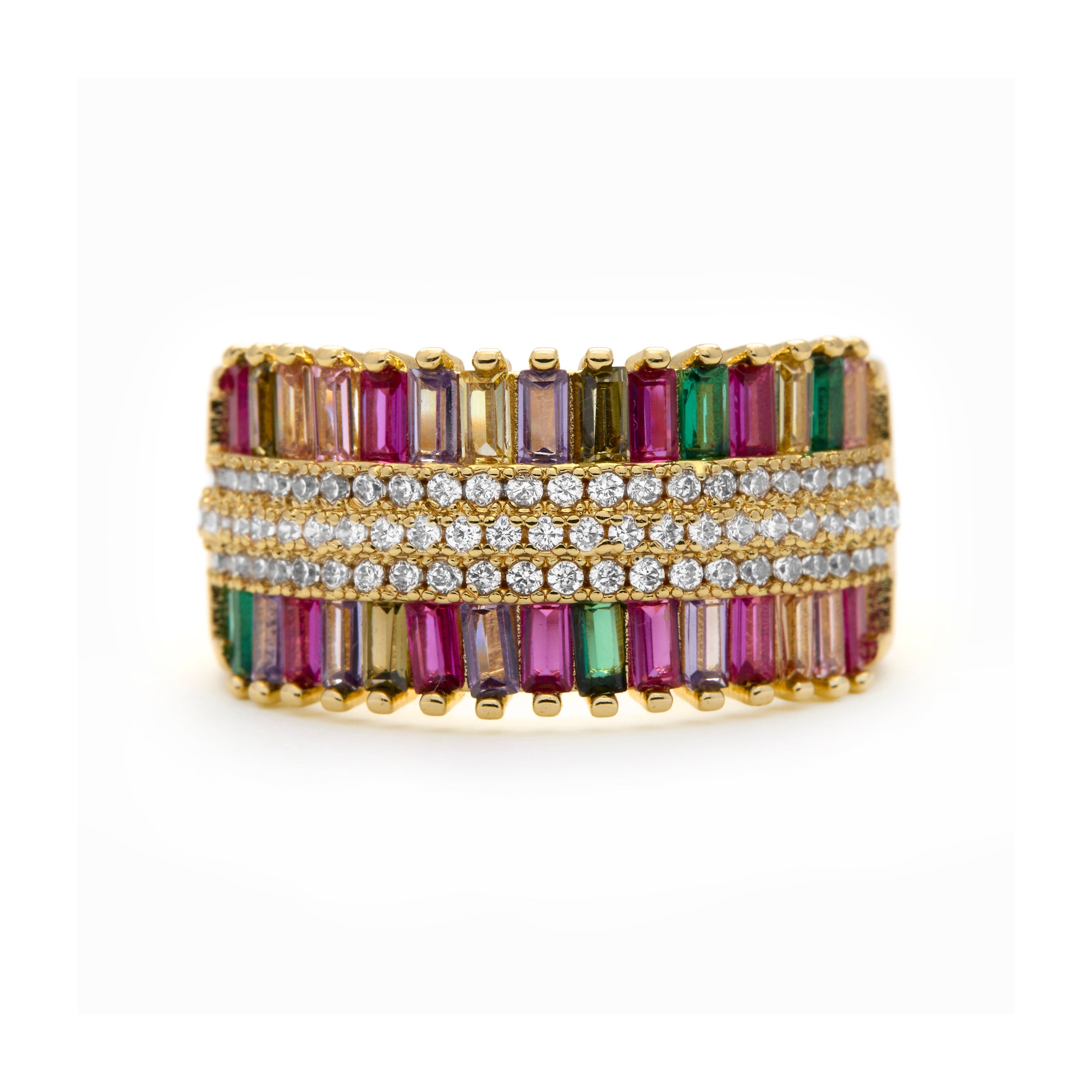 18k Yellow Gold Finish Multicolor Zircon Ring - Maku