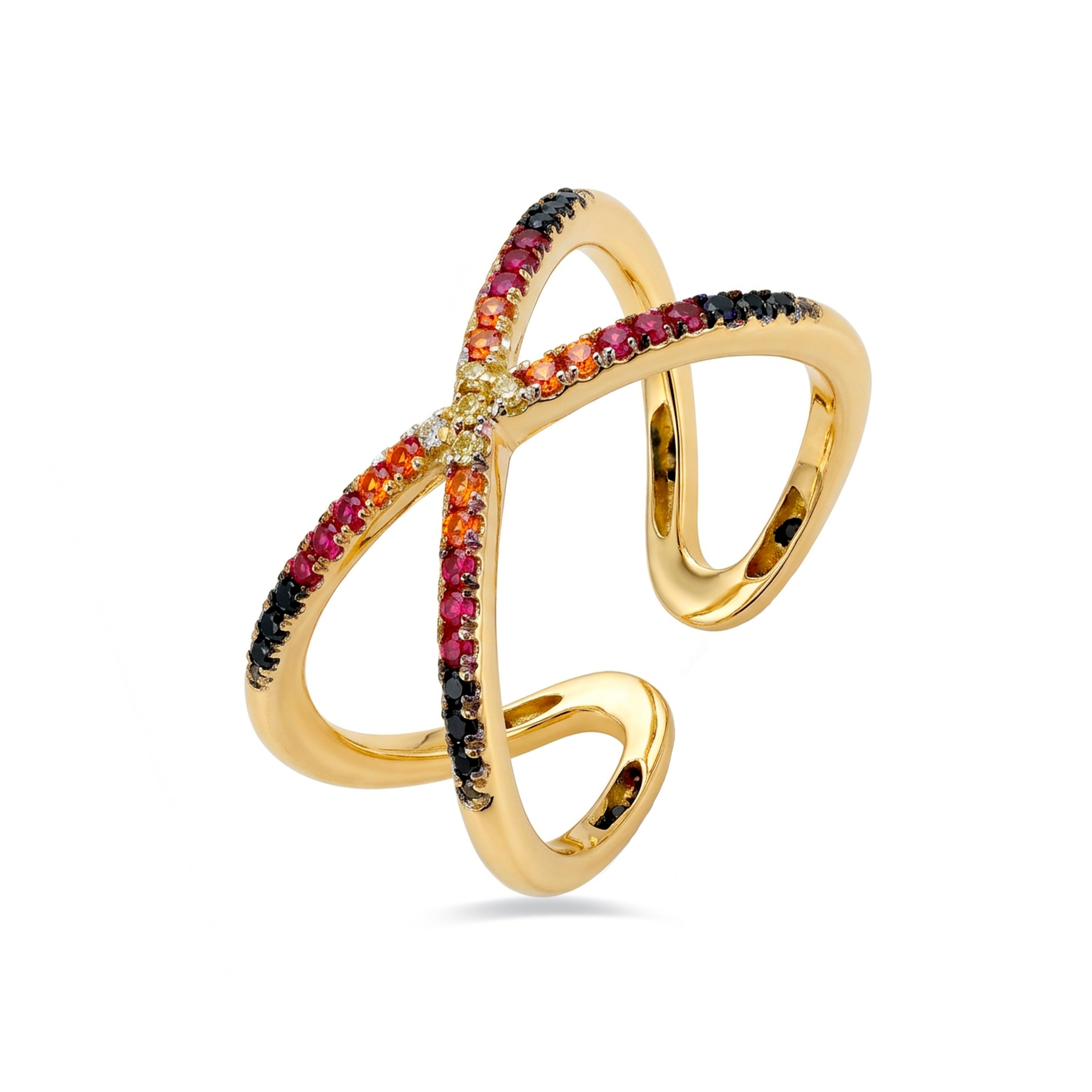 18k Yellow Gold-Plated Multicolor Zircon Ring - Zadra