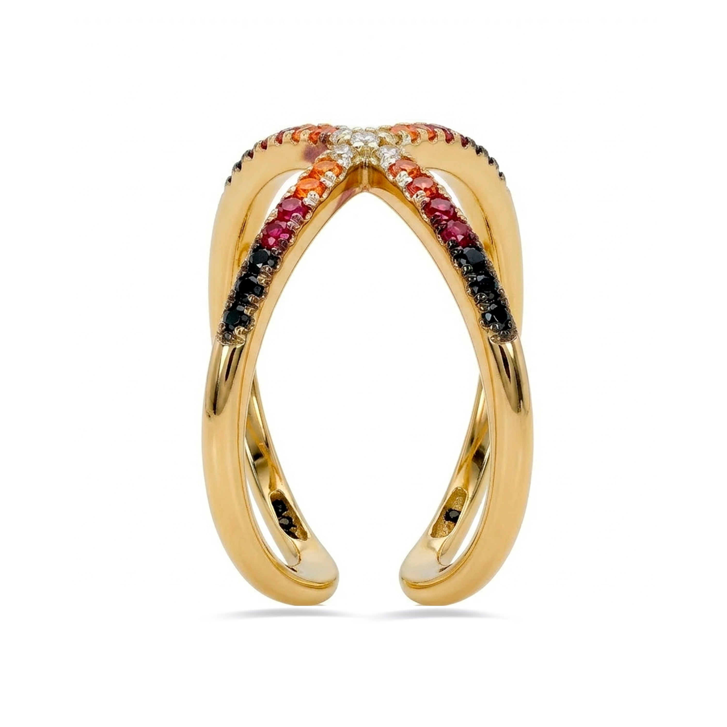 18k Yellow Gold-Plated Multicolor Zircon Ring - Zadra
