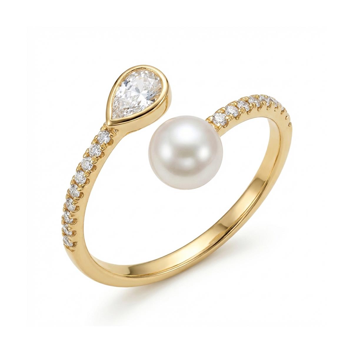 18k Yellow Gold Finish White Pearl Ring - Tian