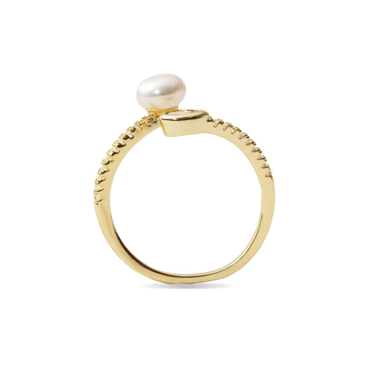 Anillo de Perla Blanca acabado en oro amarillo de 18k - Tian