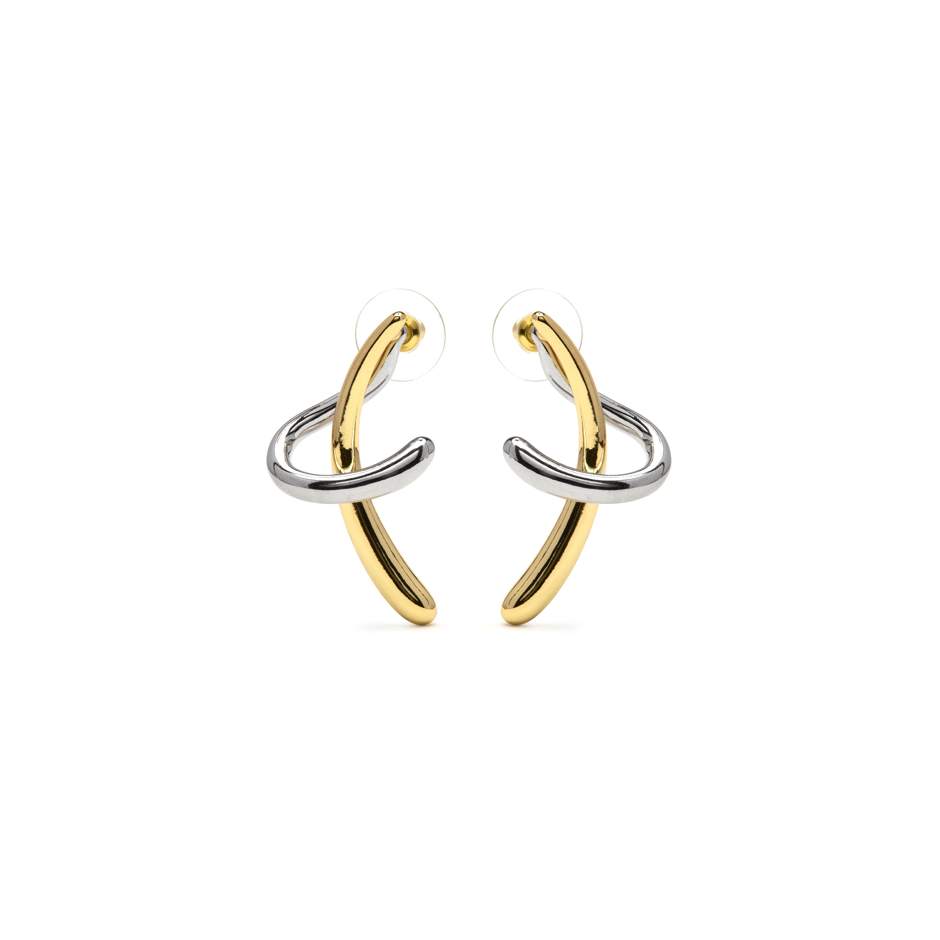 Rhodium-plated, 18K Yellow Gold and Rose Gold Earrings - Claw