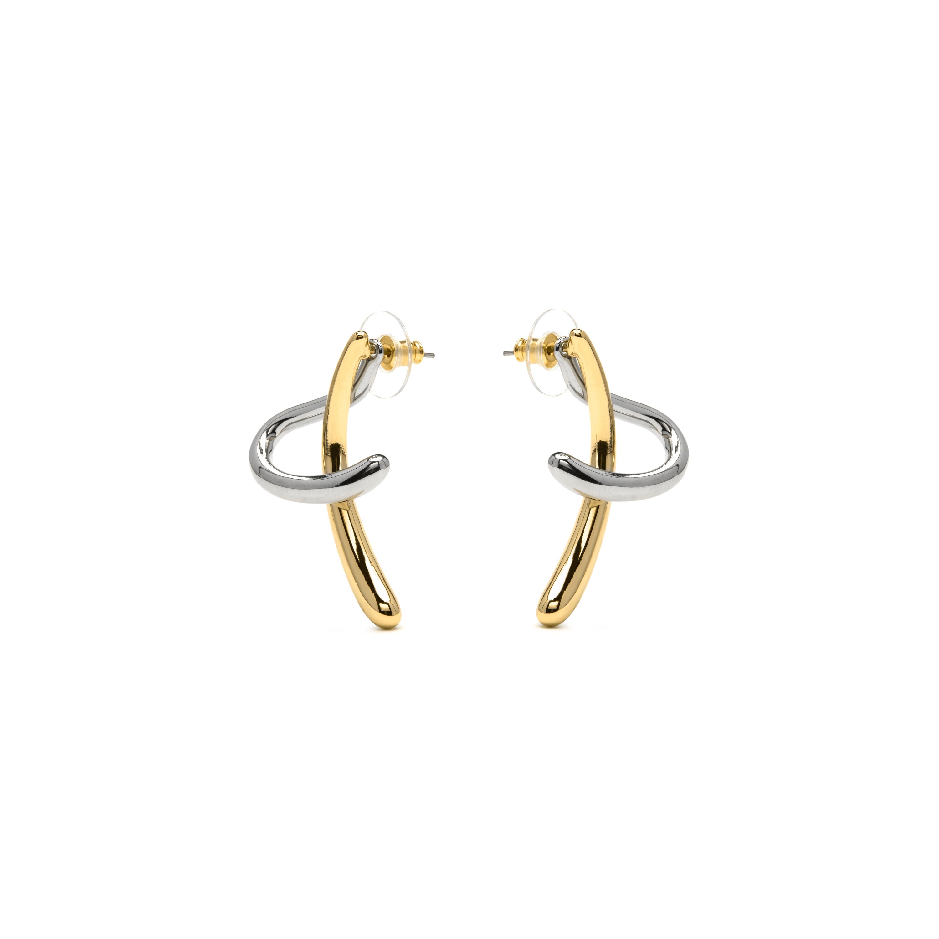 Rhodium-plated, 18K Yellow Gold and Rose Gold Earrings - Claw