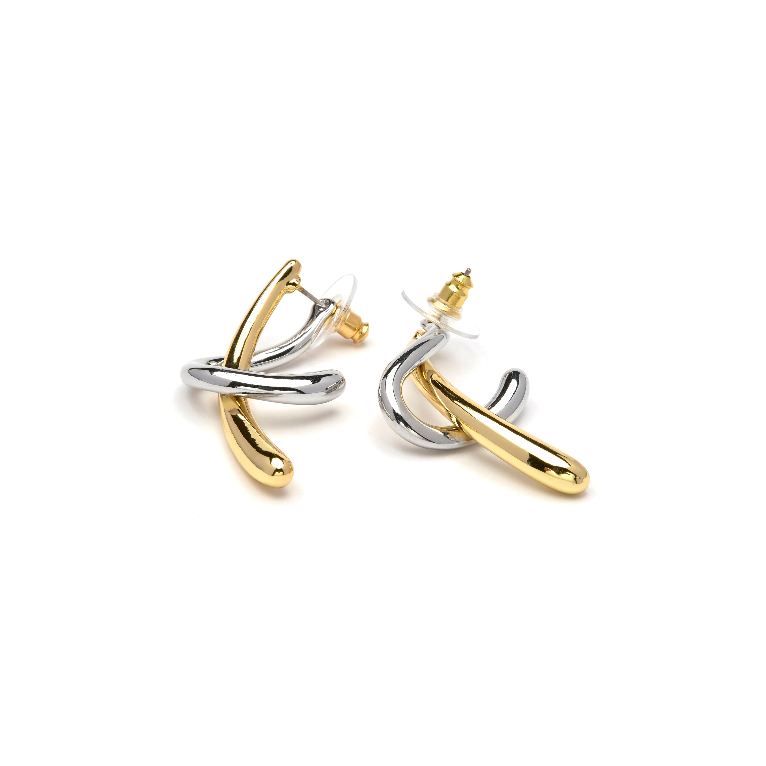 Rhodium-plated, 18K Yellow Gold and Rose Gold Earrings - Claw