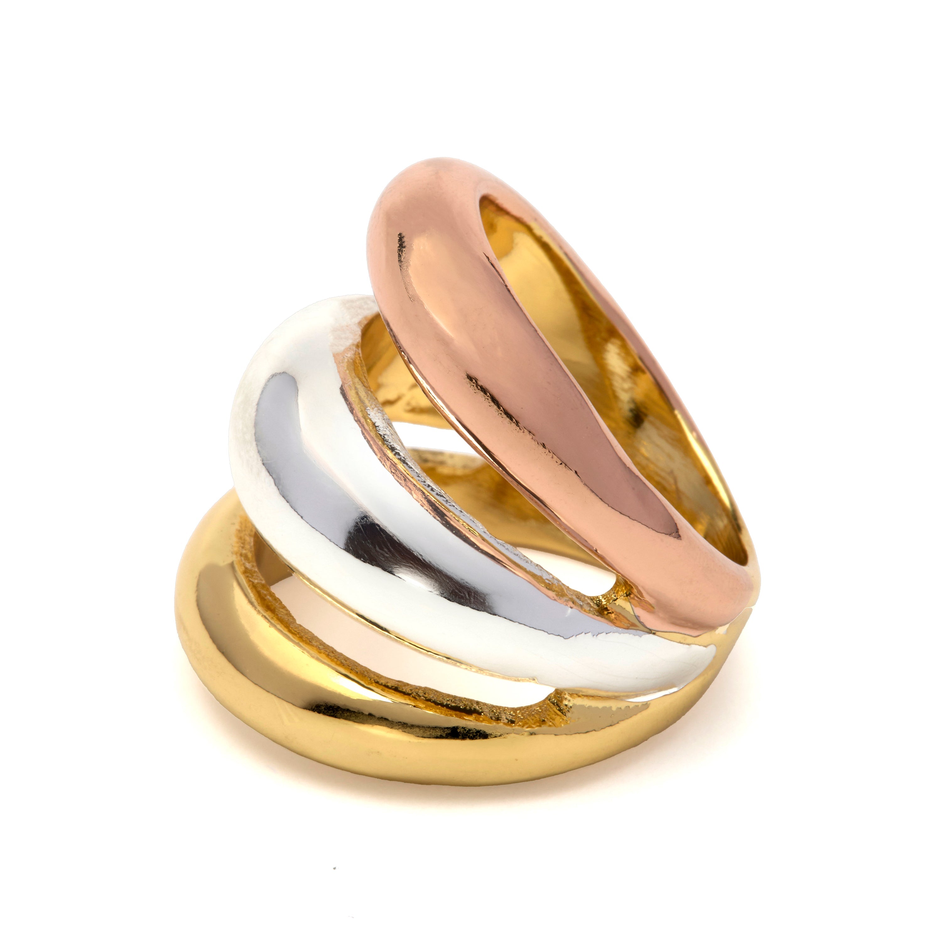 Rhodium, 18k yellow and rose gold finished ring - Simsi