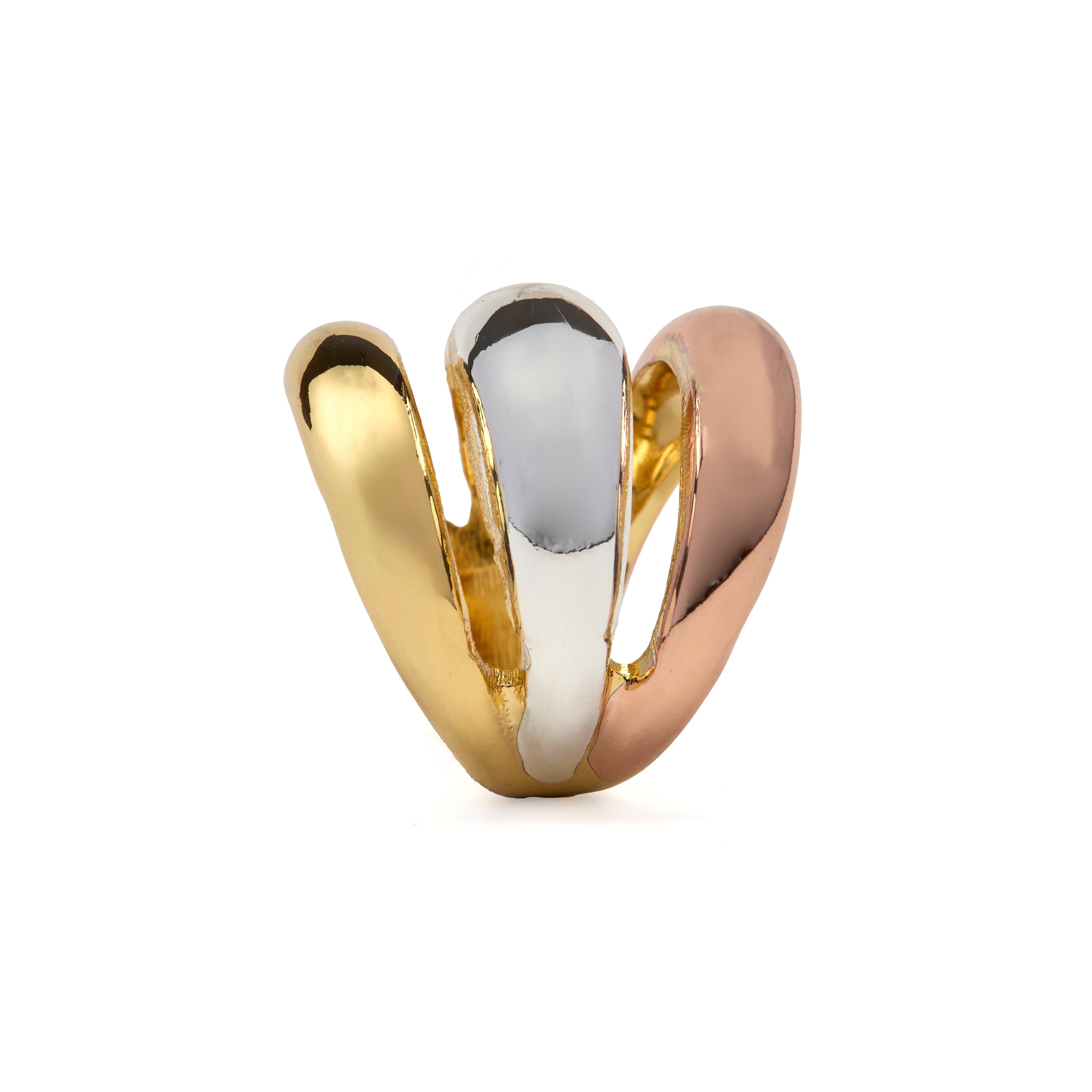 Rhodium, 18k yellow and rose gold finished ring - Simsi