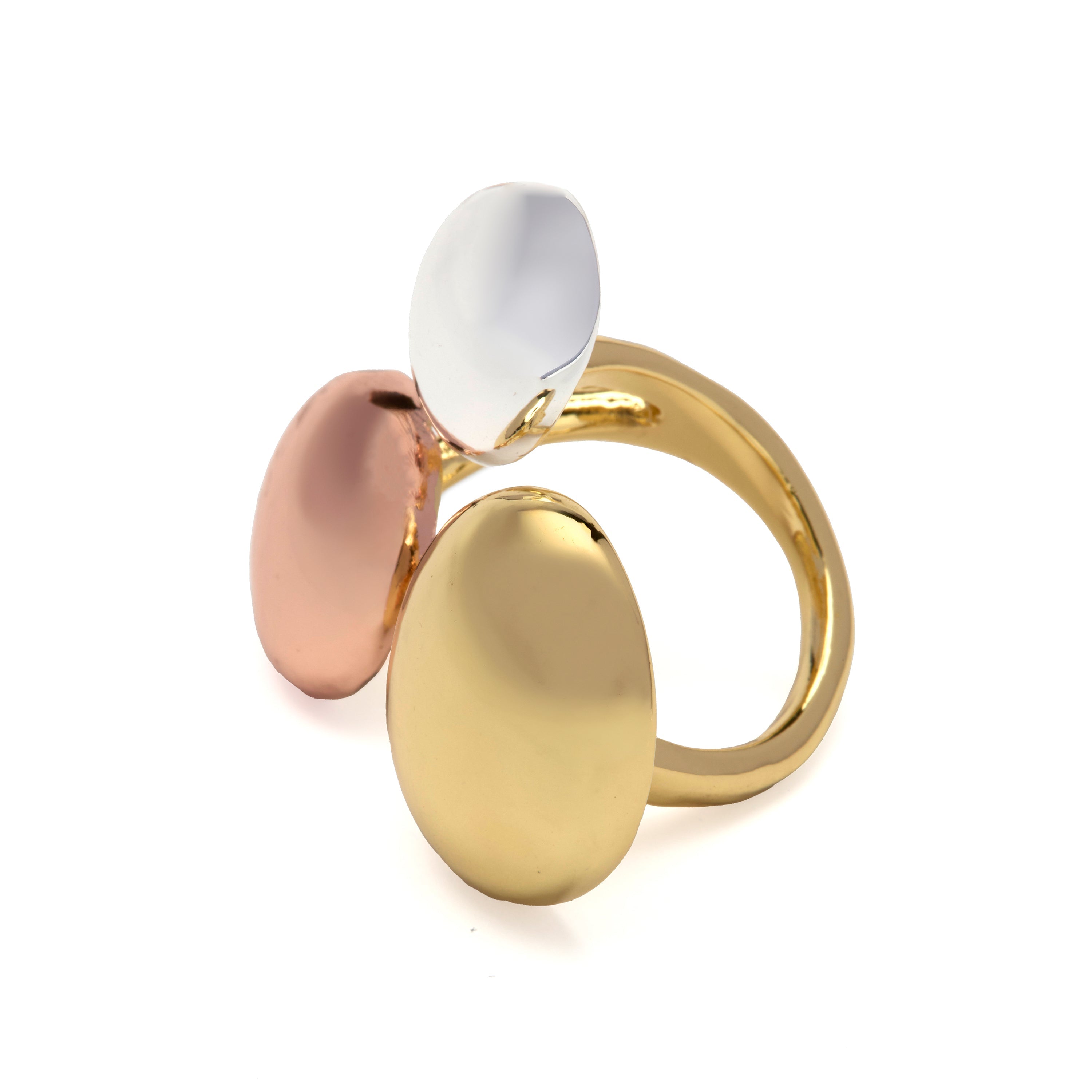 Rhodium-plated, 18k yellow and rose gold ring - Basuz
