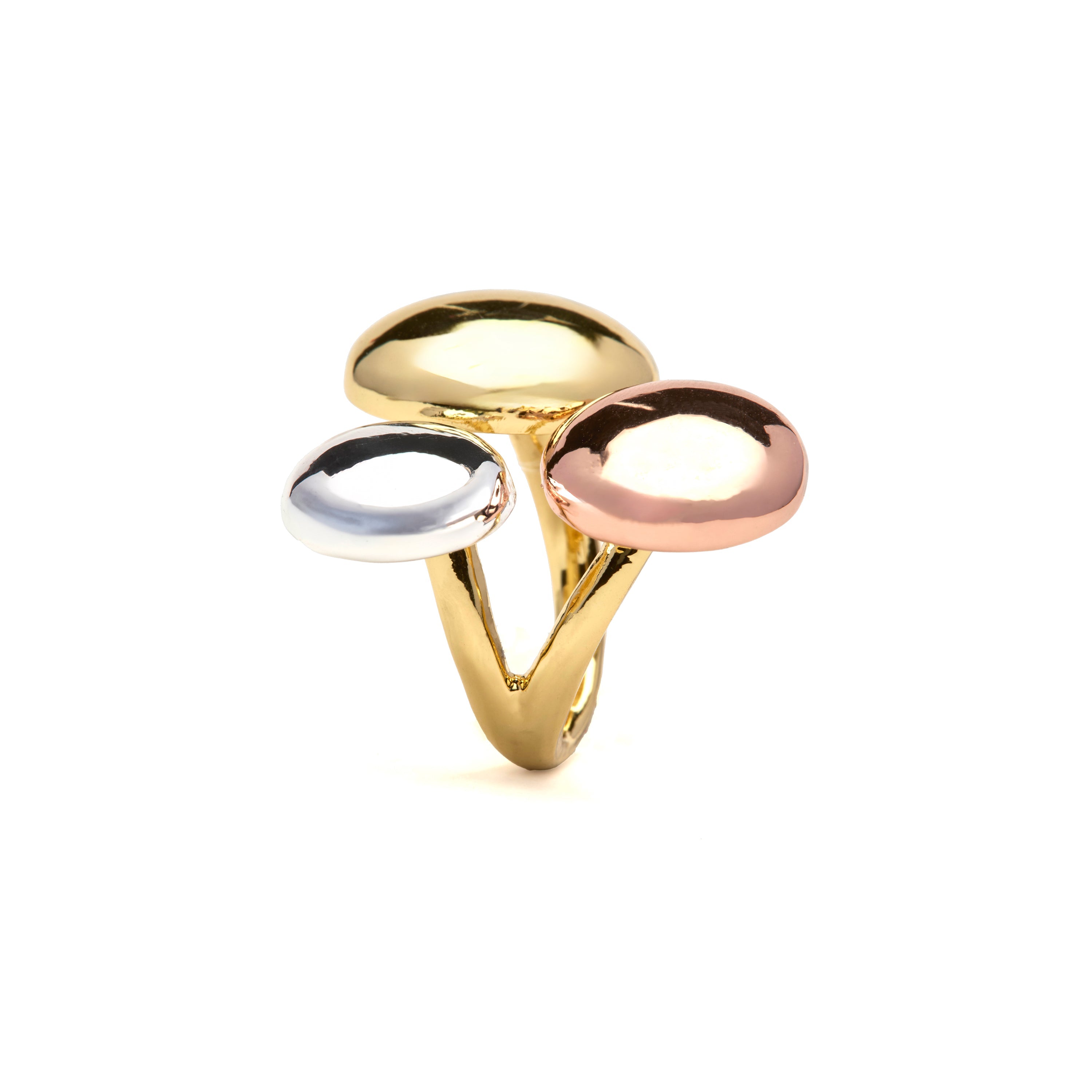 Rhodium-plated, 18k yellow and rose gold ring - Basuz